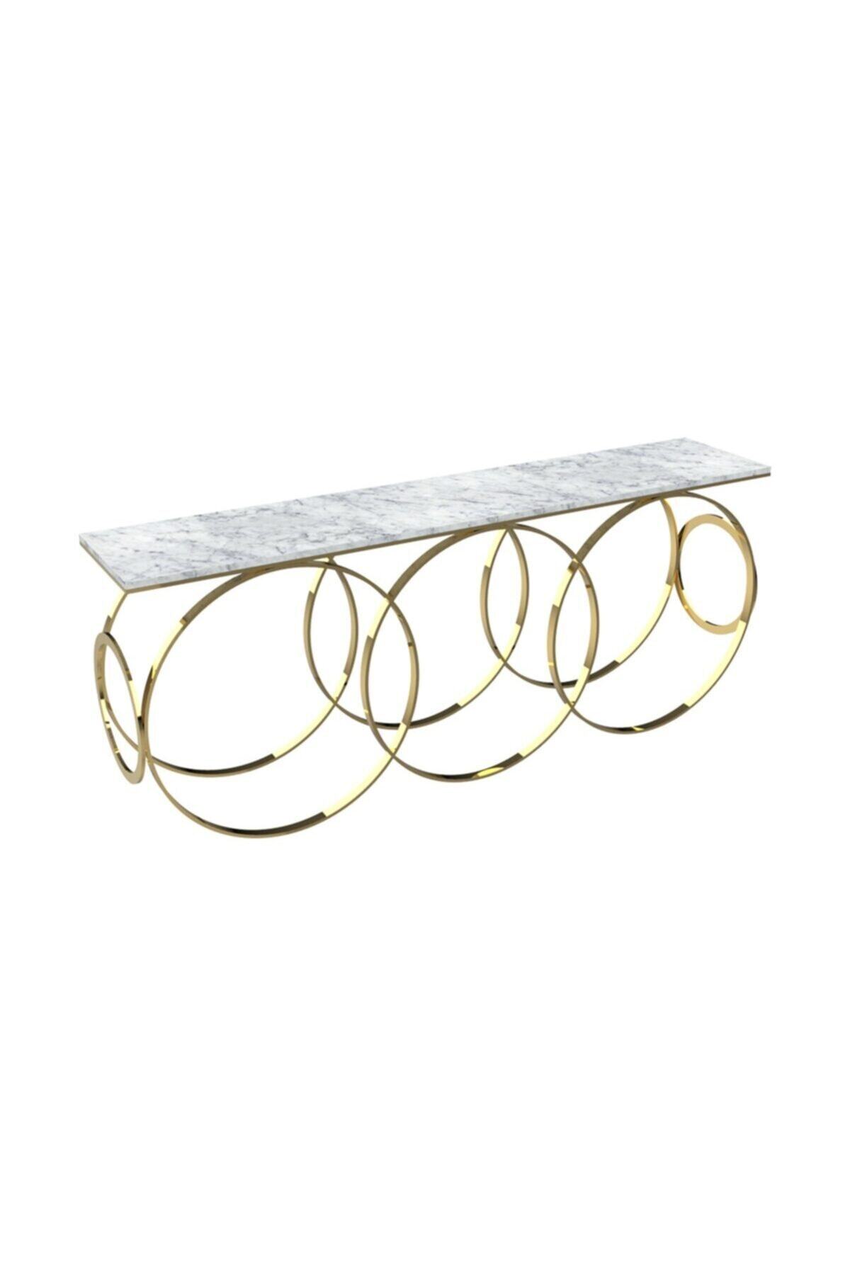MAKSA Elettra 200cm Carrara White Mermer Parlak Paslanmaz Titanyum Gold Konsol