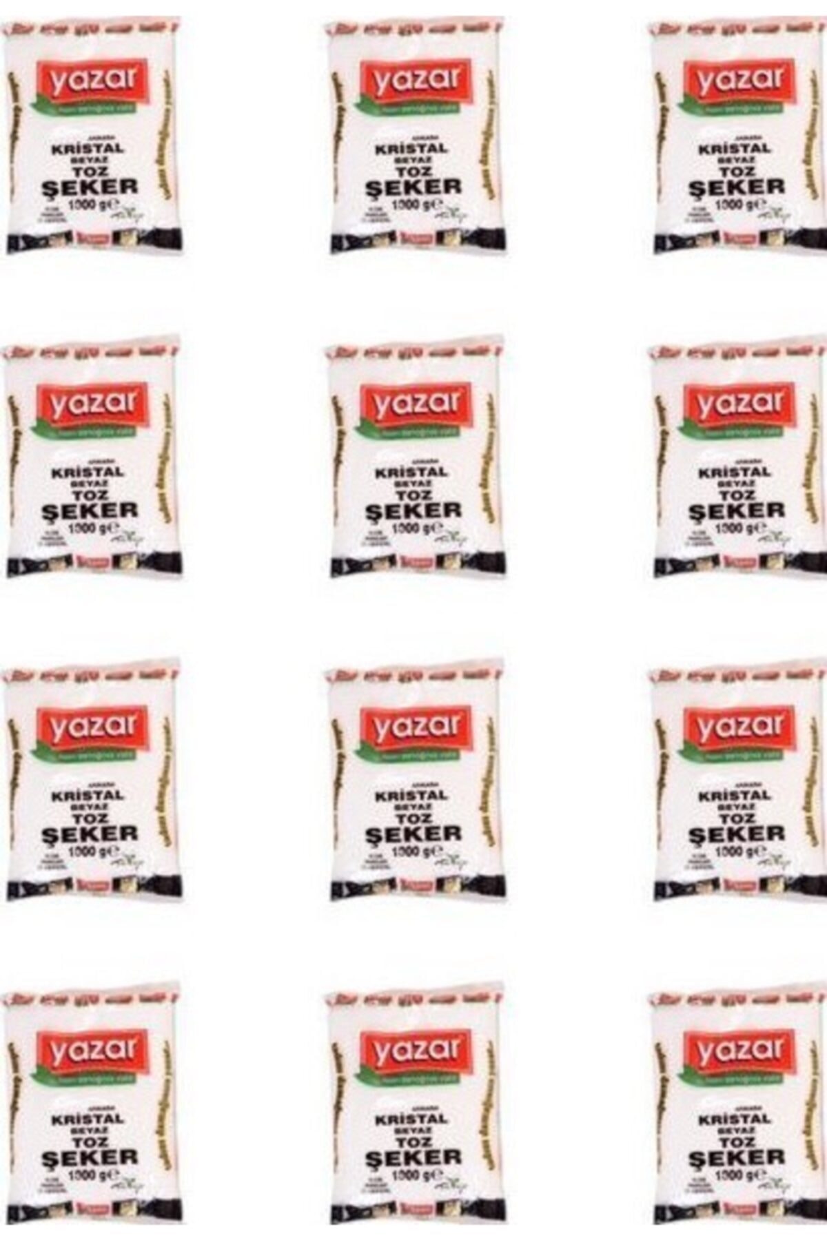 YAZAR 1000gr X 12 Adet Kristal Toz Şeker 12kg