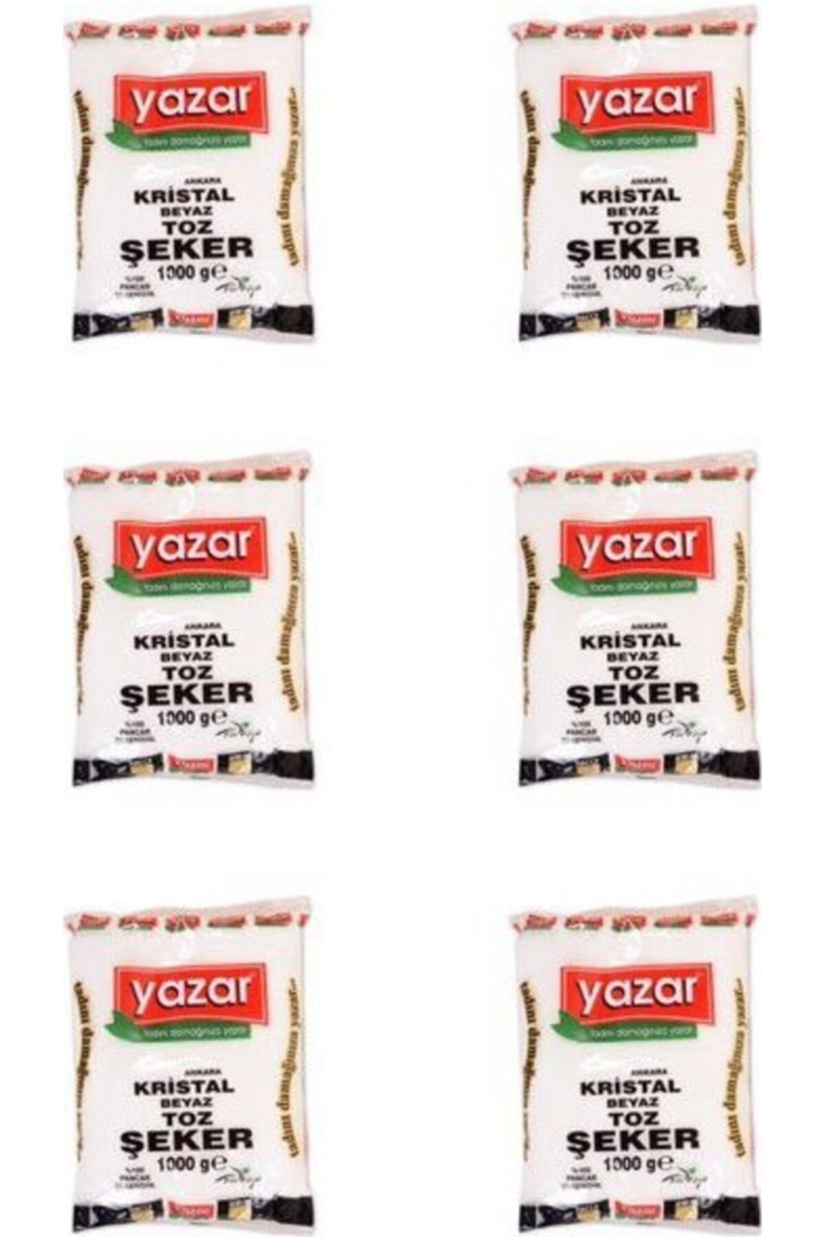 YAZAR 1000gr X 6 Adet Kristal Toz Şeker 6kg