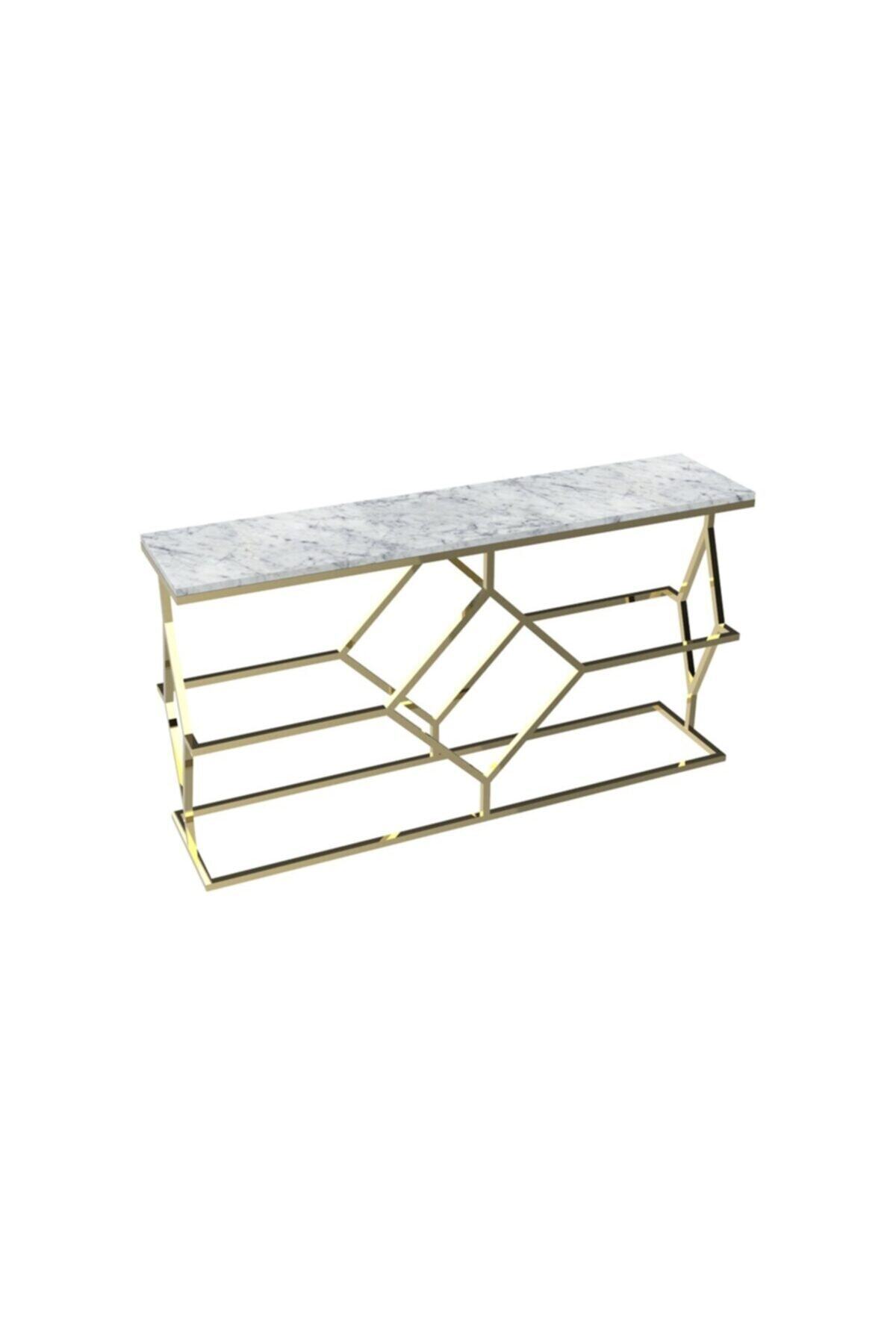MAKSA Fenisia 150cm Carrara White Mermer Parlak Pirinç Konsol
