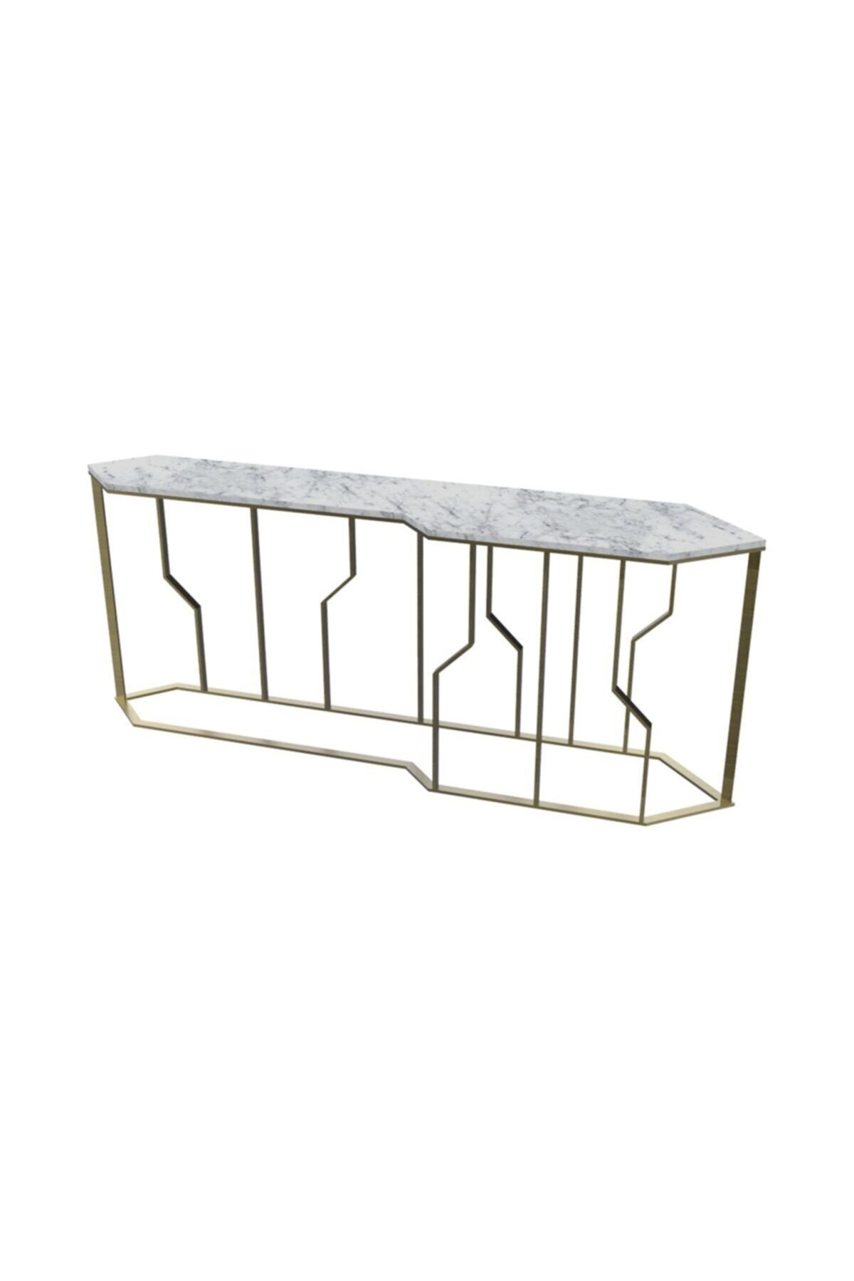 MAKSA Byna 200cm Carrara White Mermer Antik Eskitme Pirinç Konsol