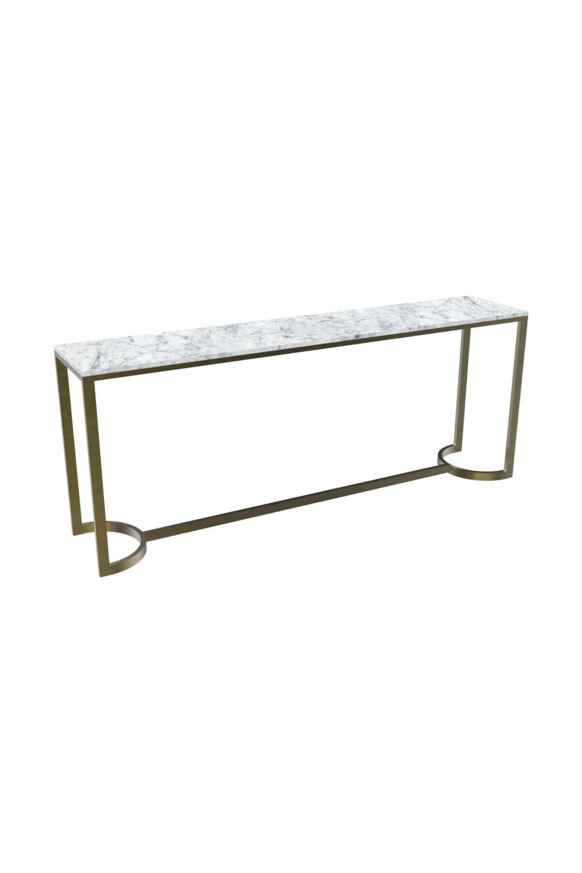 MAKSA Caelia 200cm Carrara White Mermer Antik Eskitme Pirinç Konsol
