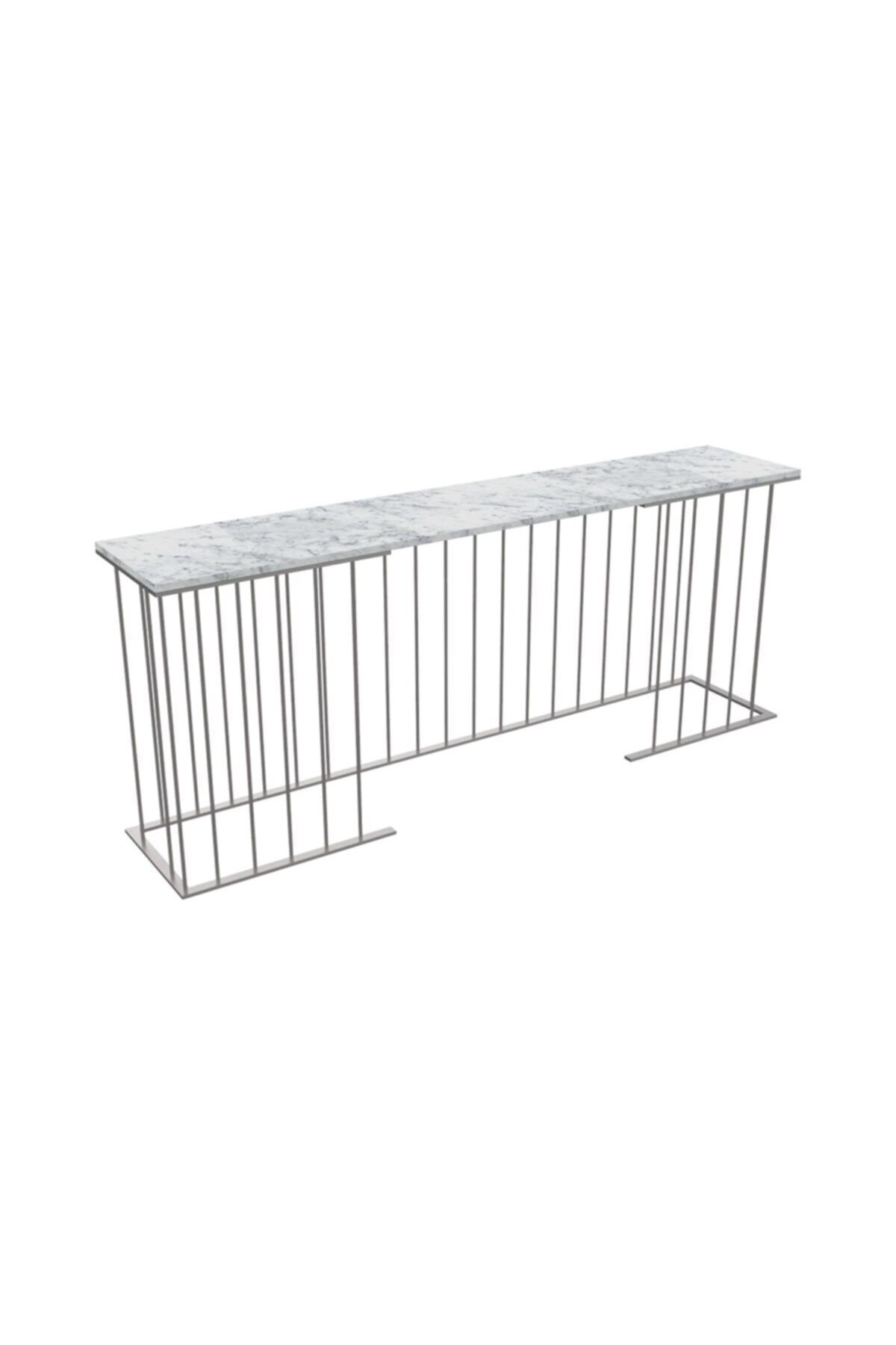 MAKSA Capri 200cm Carrara White Mermer Satine Paslanmaz Konsol