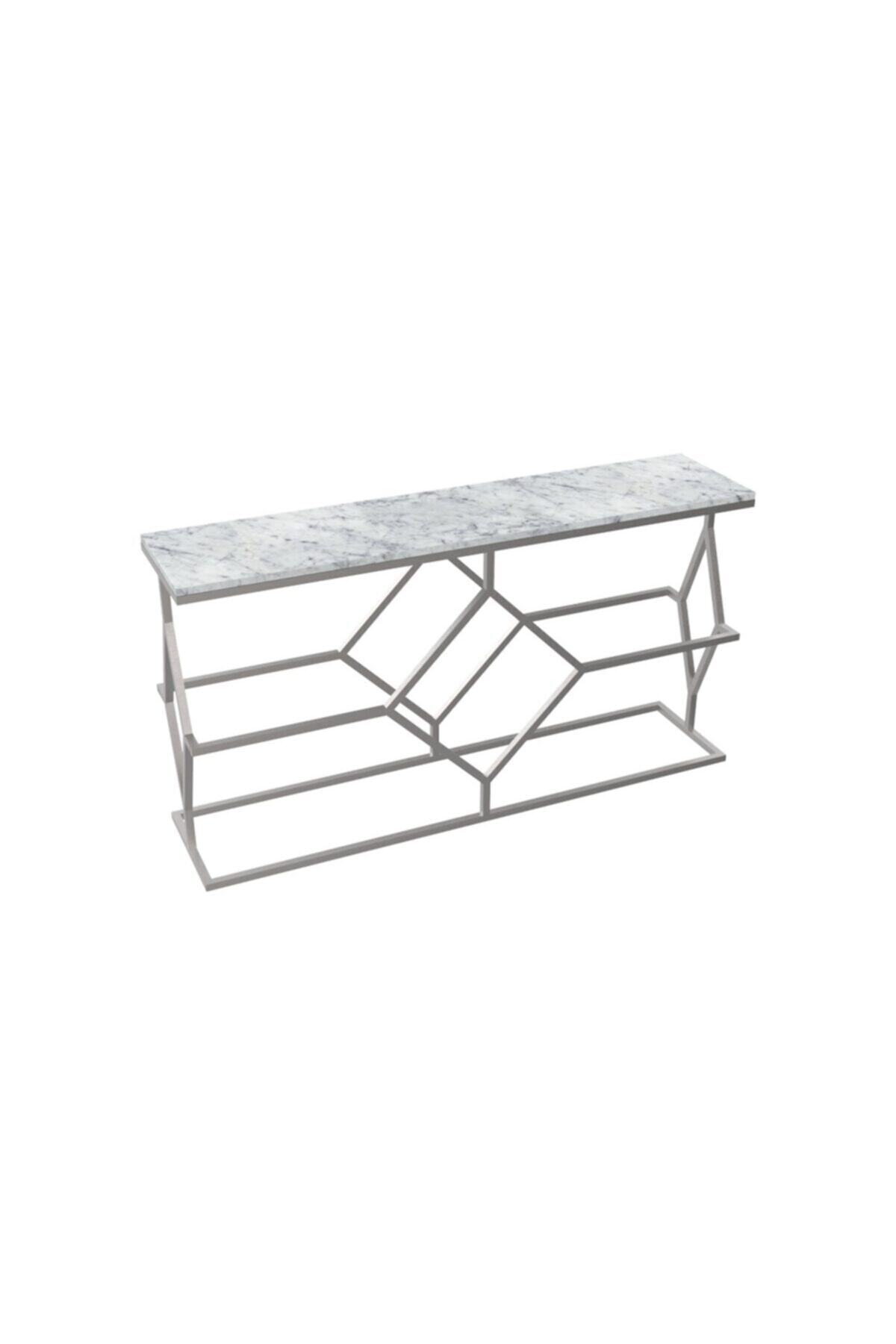 MAKSA Fenisia 150cm Carrara White Mermer Satine Paslanmaz Konsol