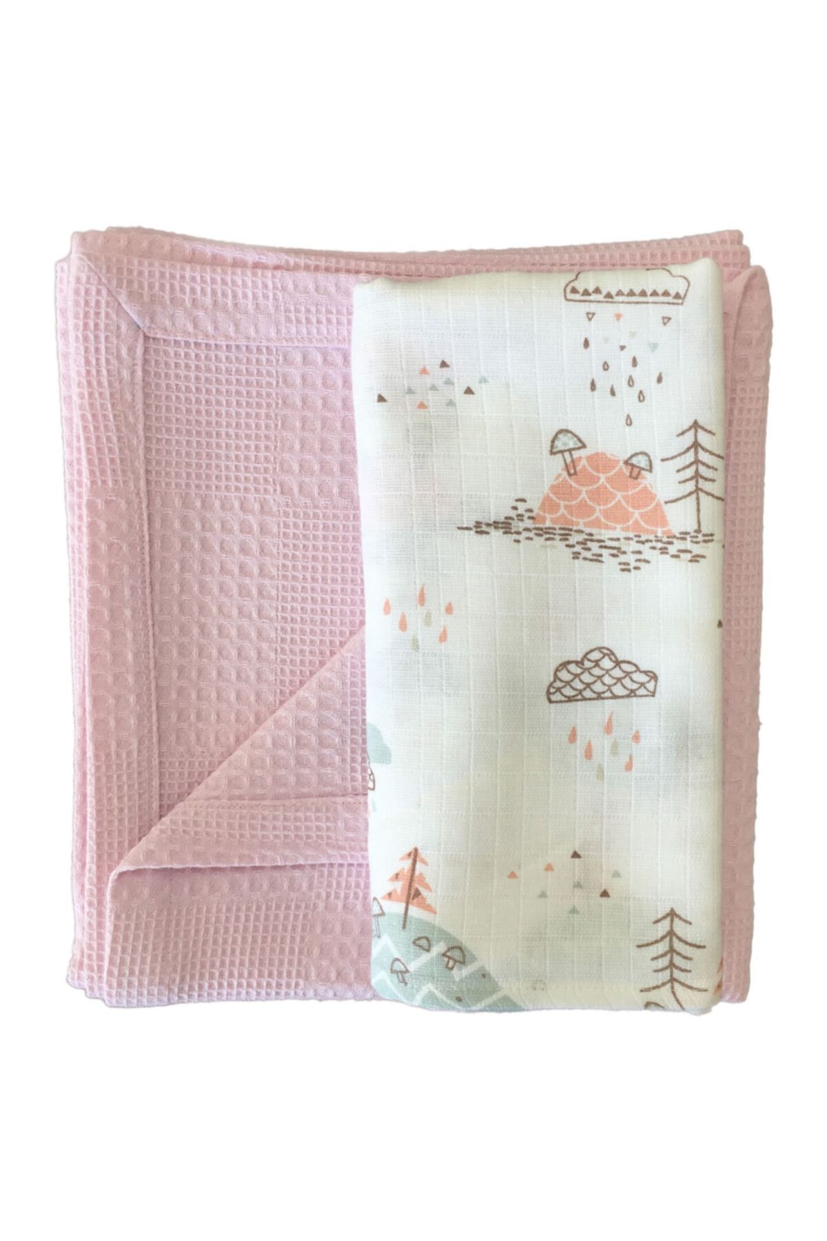 minidjique Damalı Desen Pembe Ve Mantar Avı Figürlü Pike Ve Müslin Bebek Örtüsü Ikili Set