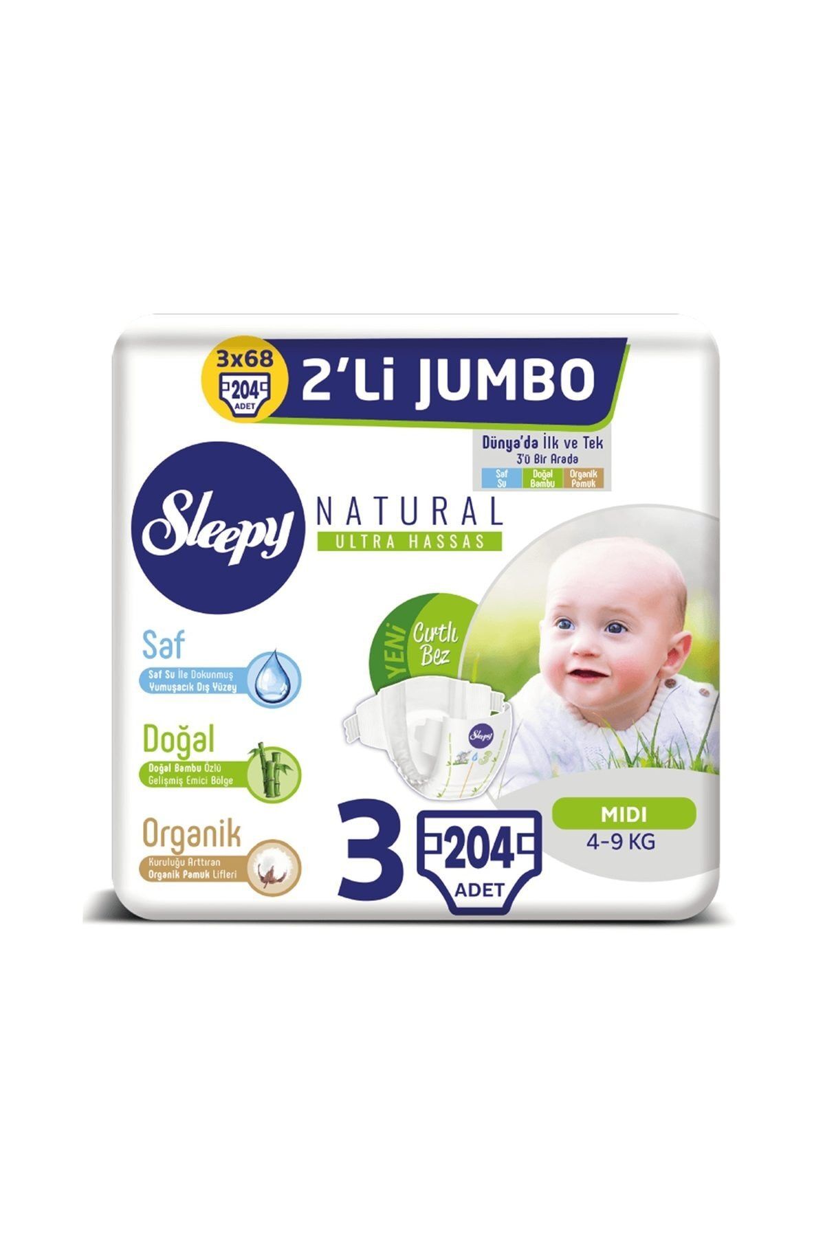 sleepy natural bebek bezi 3 beden midi 3x2 li jumbo 204 adet fiyati yorumlari trendyol