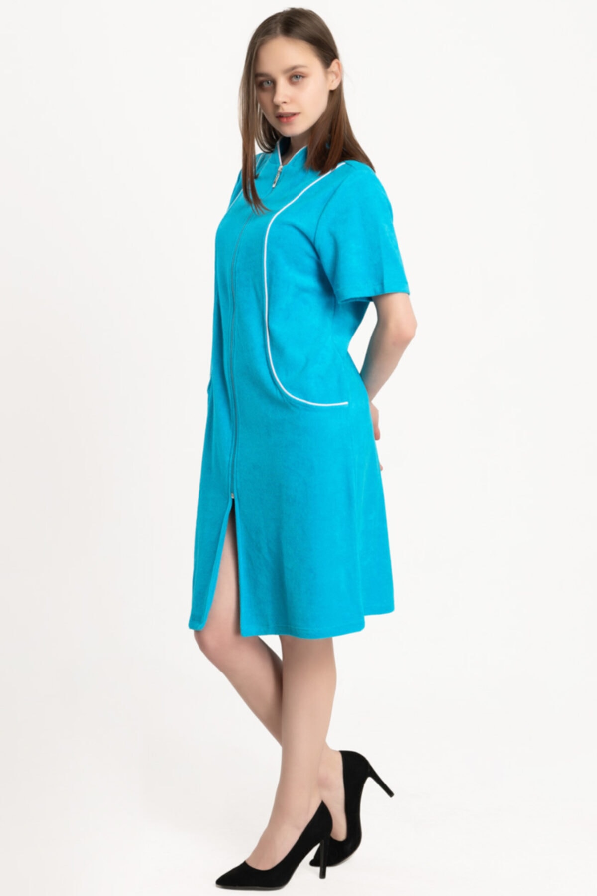 HEPİSİZE TEKSTİL Kısa Mavi Havlu Sabahlık