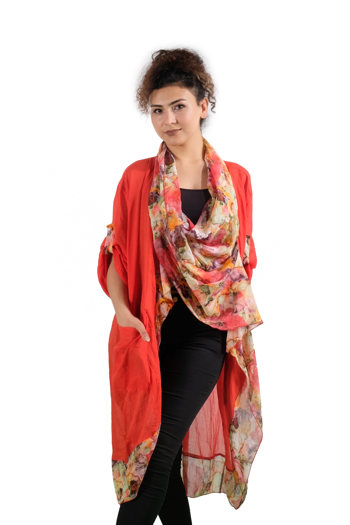 Redcat Kadın Kırmızı Mercan Yaka Kaftan