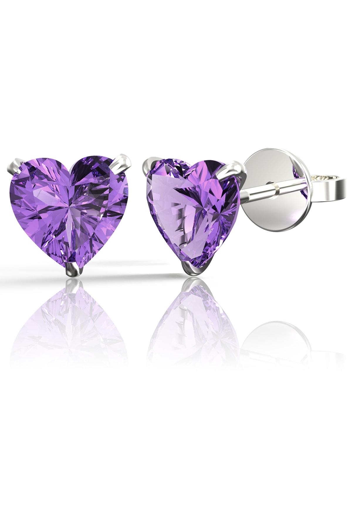 Jewelry For Light 7mm Amethyst Kalp Kesim (heart Cut) Tektaş Zirkon Pimli Gümüş Küpe