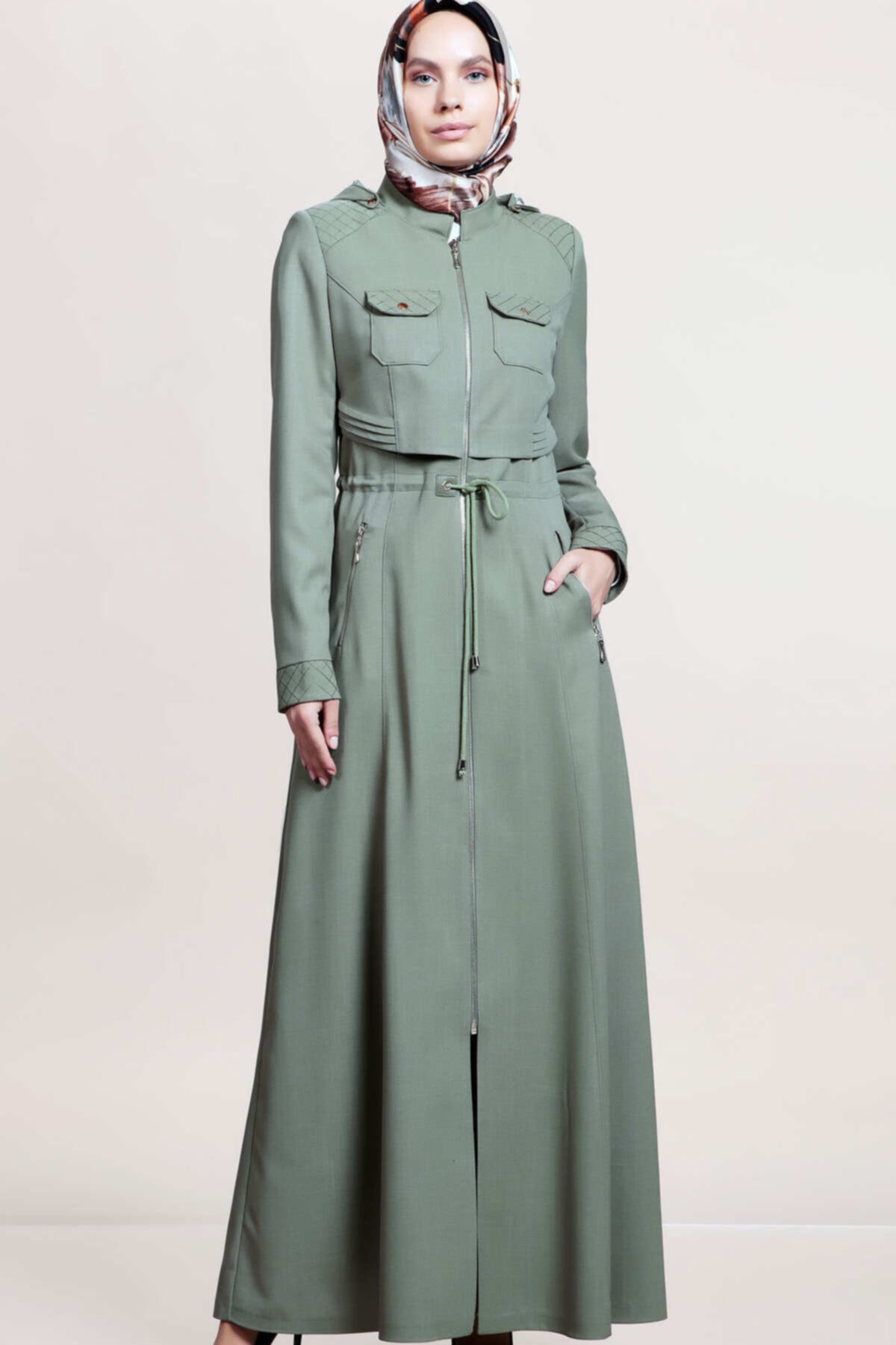 SELAM Kadın Yeşil Uzun Pardesü Aa3150