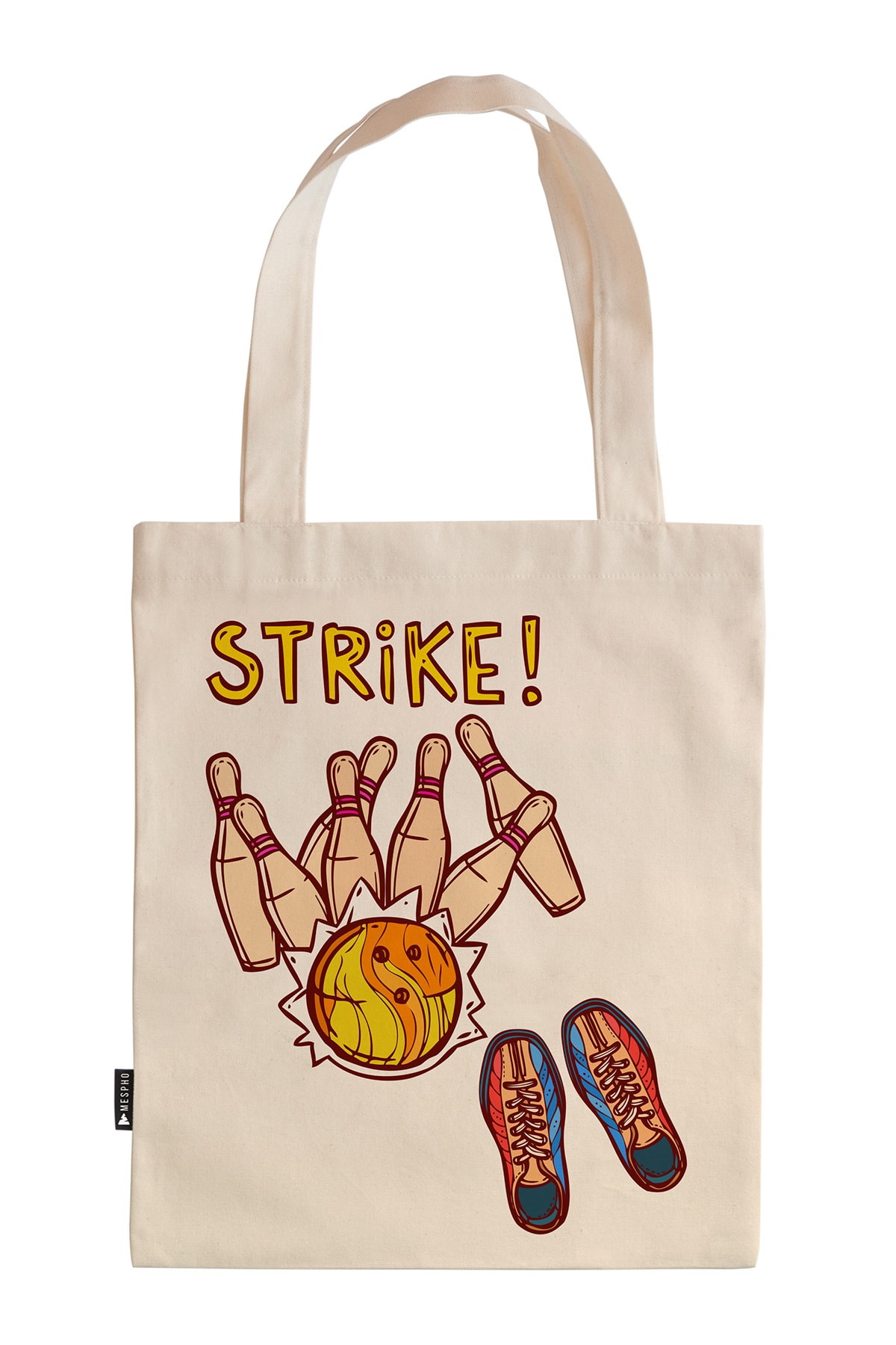 Mespho Bowling Topları Strike 35x40 cm. Baskılı Ham Bez Çanta