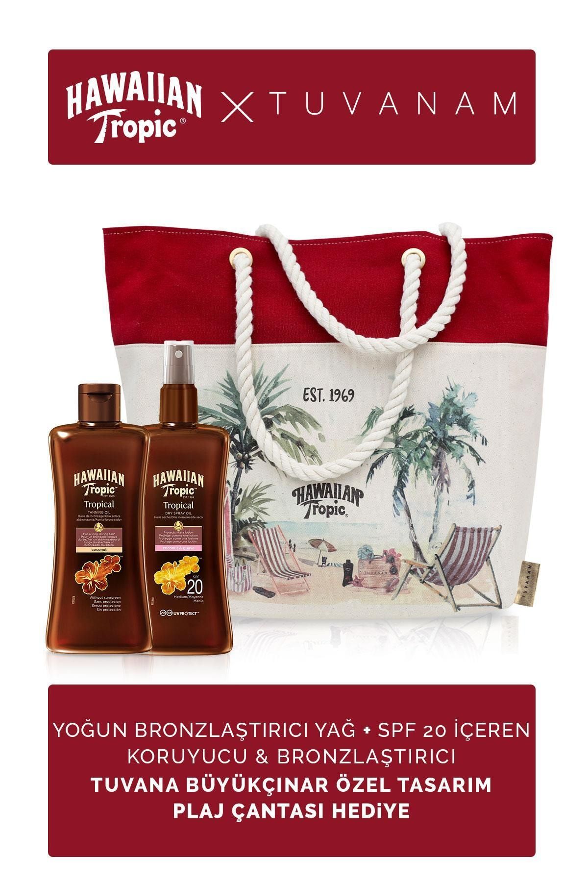 Hawaiian Tropic Bronzlaştırıcı + Spf 20 Koruyucu&Bronzlaştırıcı + Tuvanam Plaj Çantası Hediye