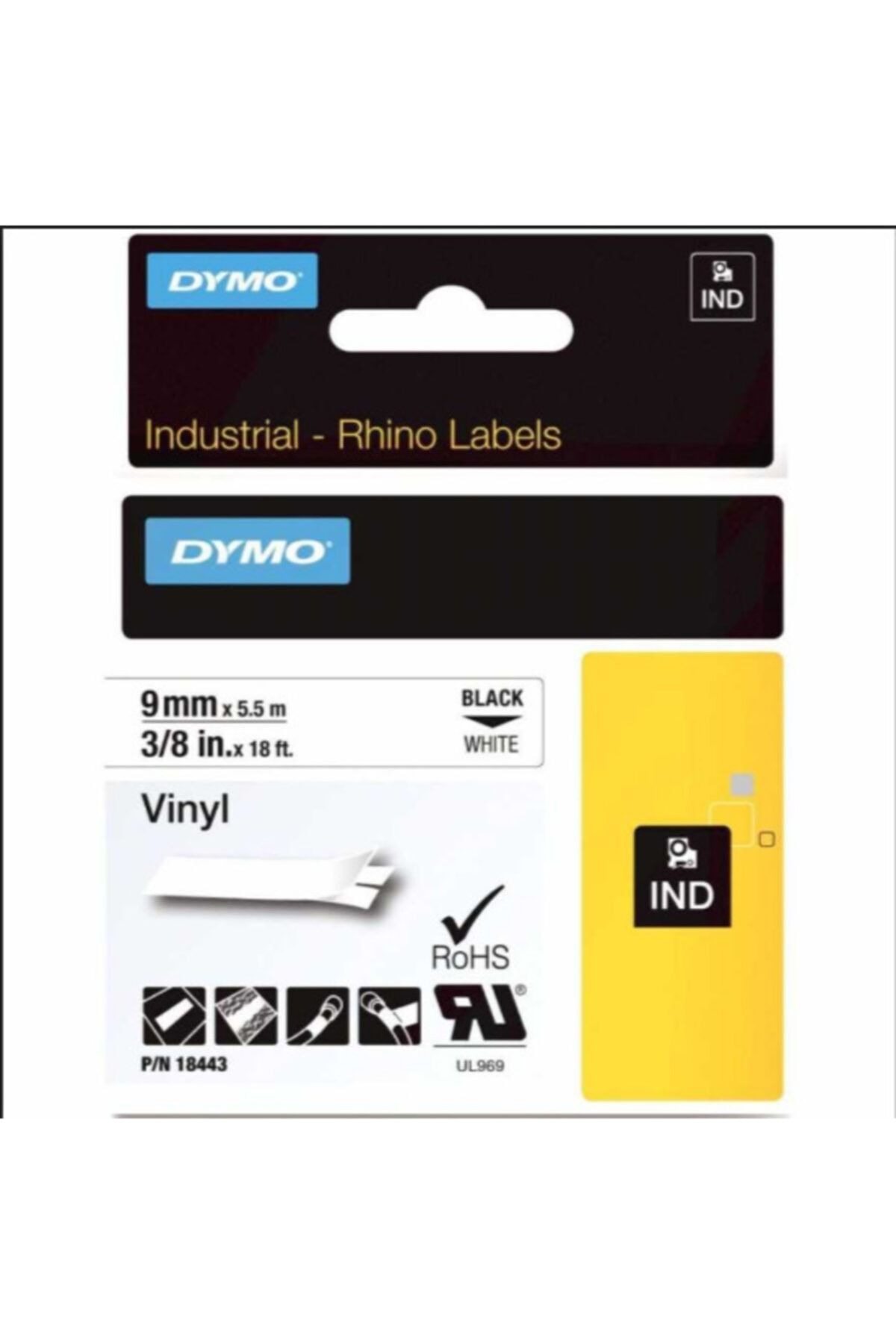 Dymo Rhinopro Renkli Vinil Şerit 19mm X 5,5mt Beyaz
