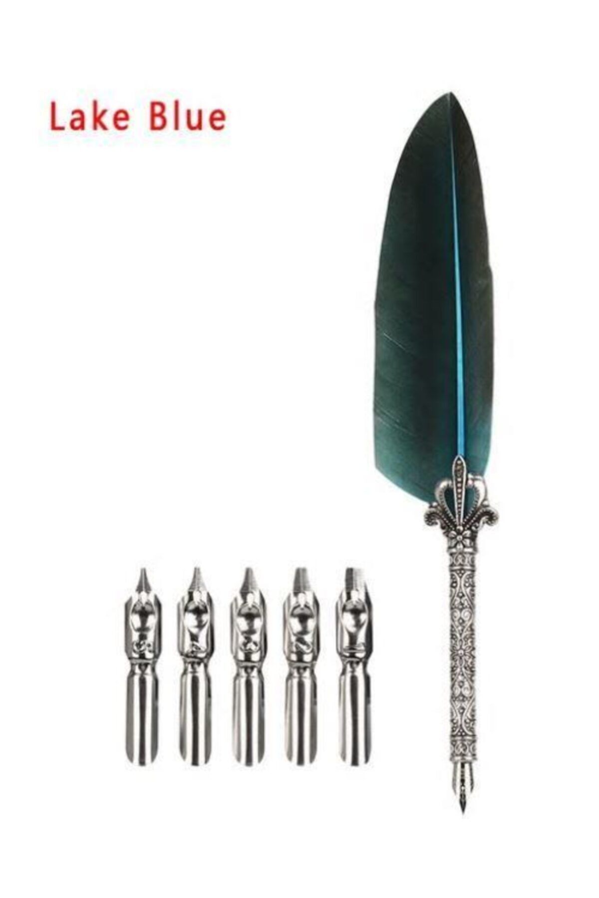 Magi Legend Antik Tüy Divit Kalem Sanatsal Yazma 6 Farklı Kalınlıkta Değişebilir Uç 1 Set Lake Blue