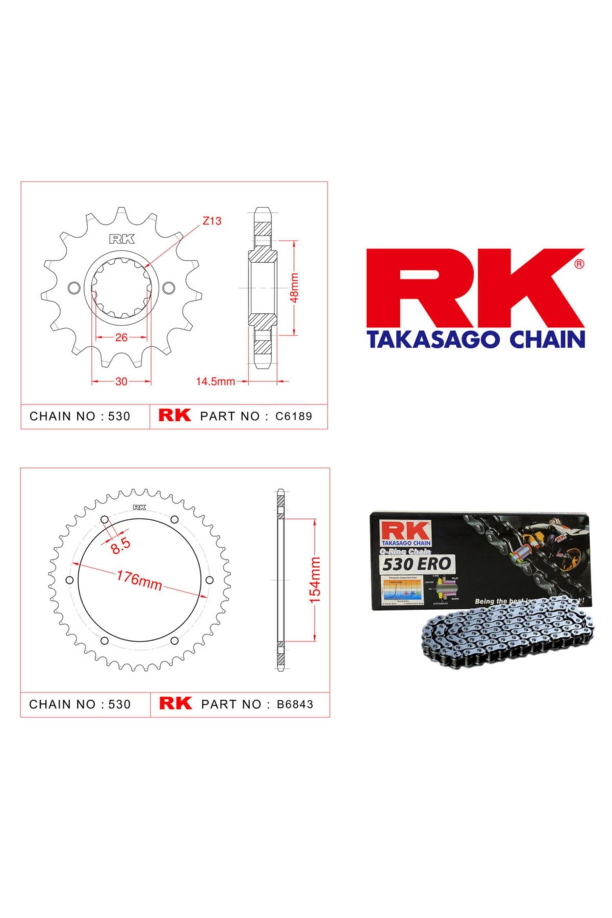 RK Honda Vfr 800 F Zincir Dişli Set 530 Ero O-ring 16/43t(2002-2008)