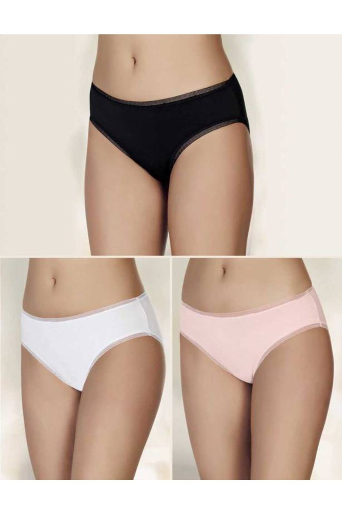 Şahinler Kadın Çok Renkli Ince File Şeritli Slip 3'lü Ekonomik Paket Mb3056