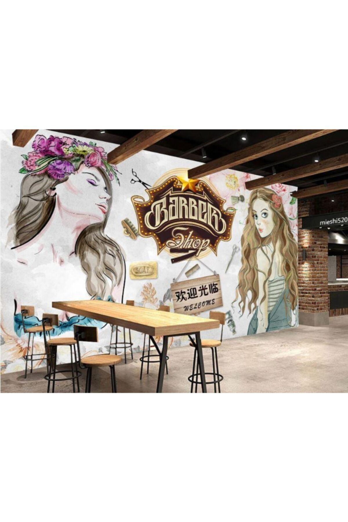 Renkli Duvarlar Bayan Güzellik Salonu Graffiti Özel Tasarım Duvar Kağıdı 4.50x2.50