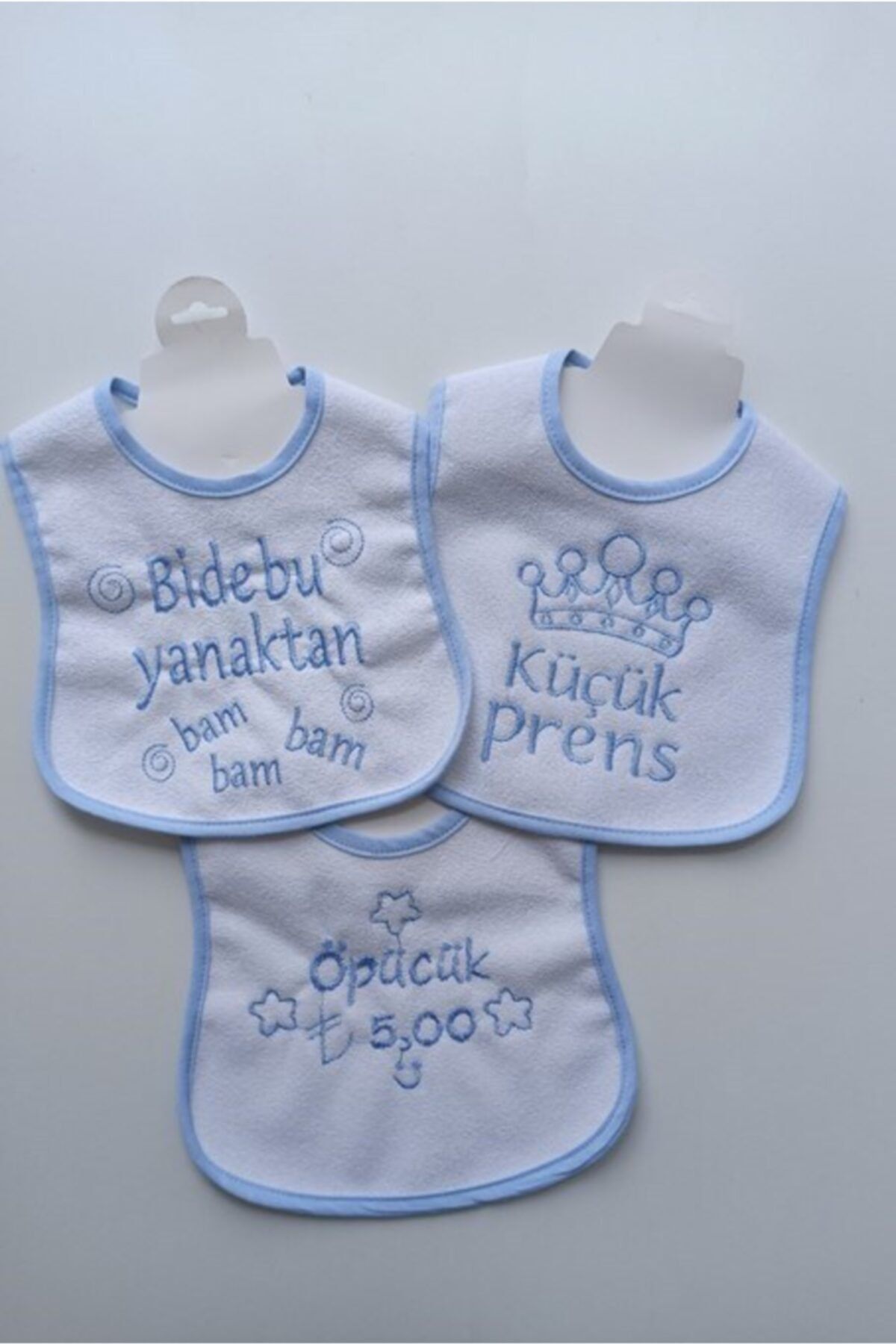 anılço Erkek Bebek Mavi Yazılı Nakışlı Su Geçirmez Mama Önlüğü
