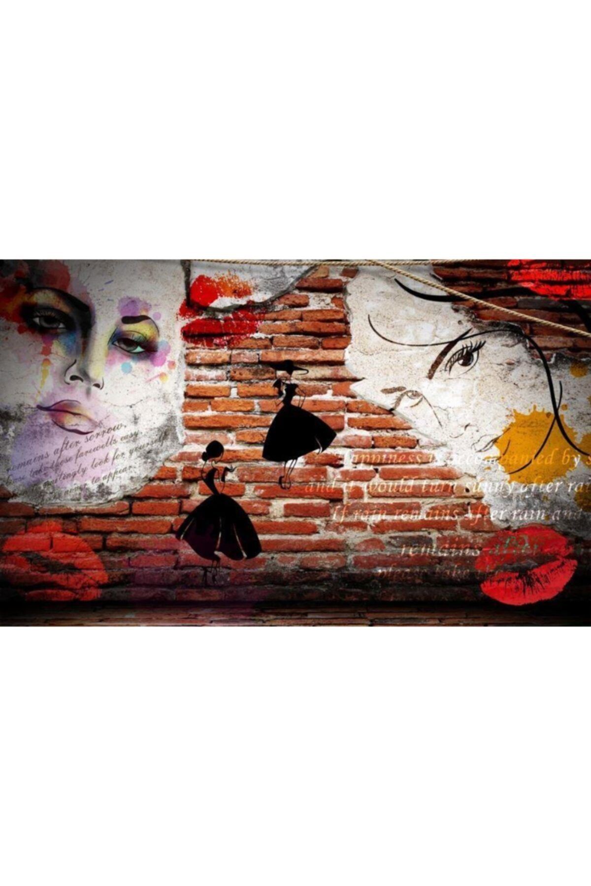 Renkli Duvarlar Bayan Dudak Kırmızı Tuğla Wallpaper Güzellik Salonu Duvar Kağıdı 4.00x2.30