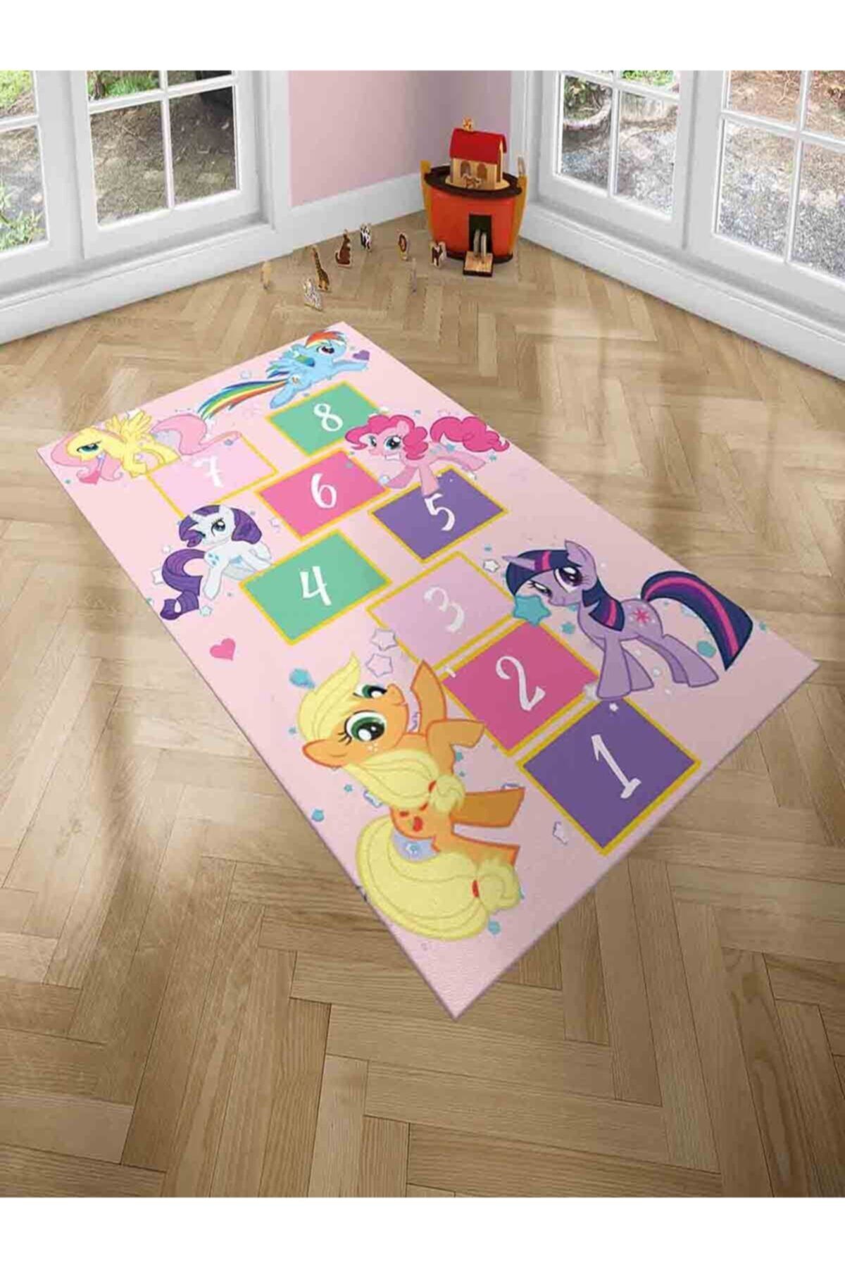 BRANQUSI Çocuk Odası Oyun Halısı Kız Erkek Çocuk Ve Bebek Odası Halısı Pony Seksek Desenli Çocuk Halısı