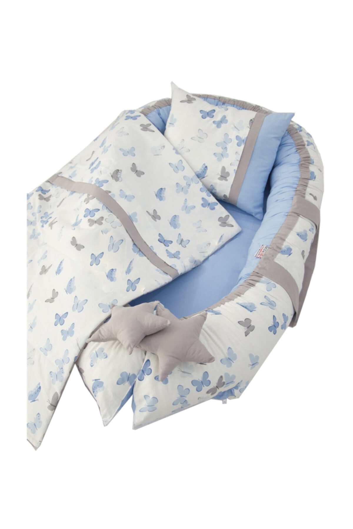 modastra Babynest Mavi Kelebekli Model Pikeli Baby Nest Bebek Yuvası