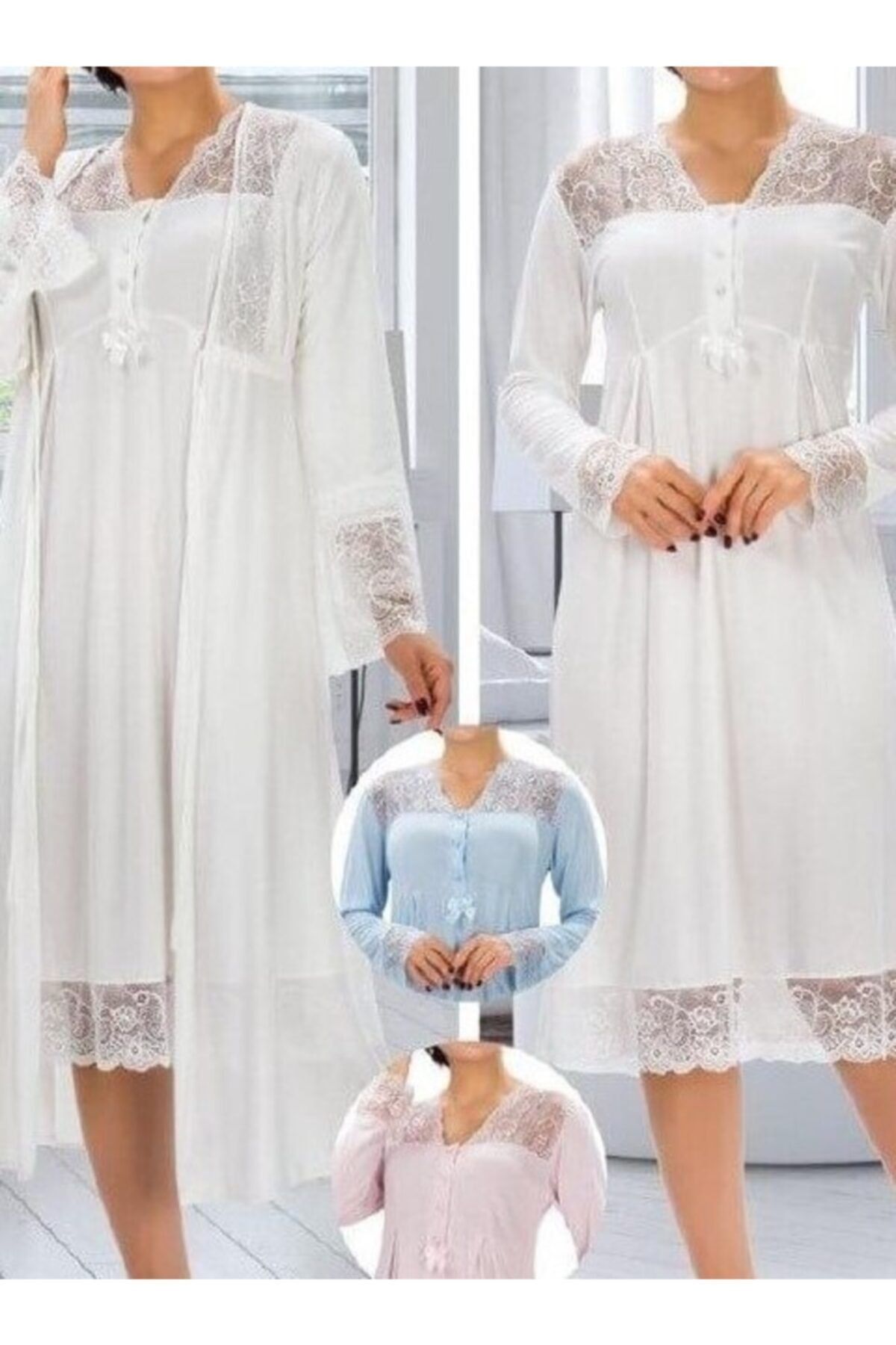 Duchesse Kadın Ebr2012 Pudra Pembe Hamile Lohusa Gecelik Sabahlık Takım