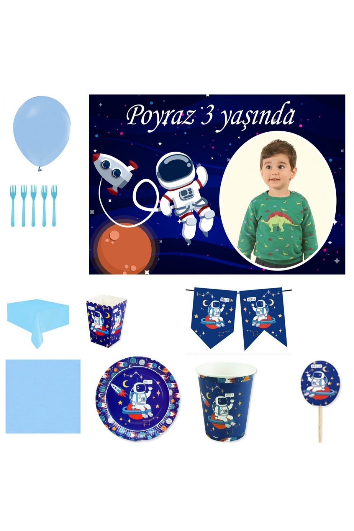 Hayaller Dükkanı Afiş Hediyeli Astronot Uzay Temalı Doğum Günü Süsleri Ve Parti Seti 8 Kişilik