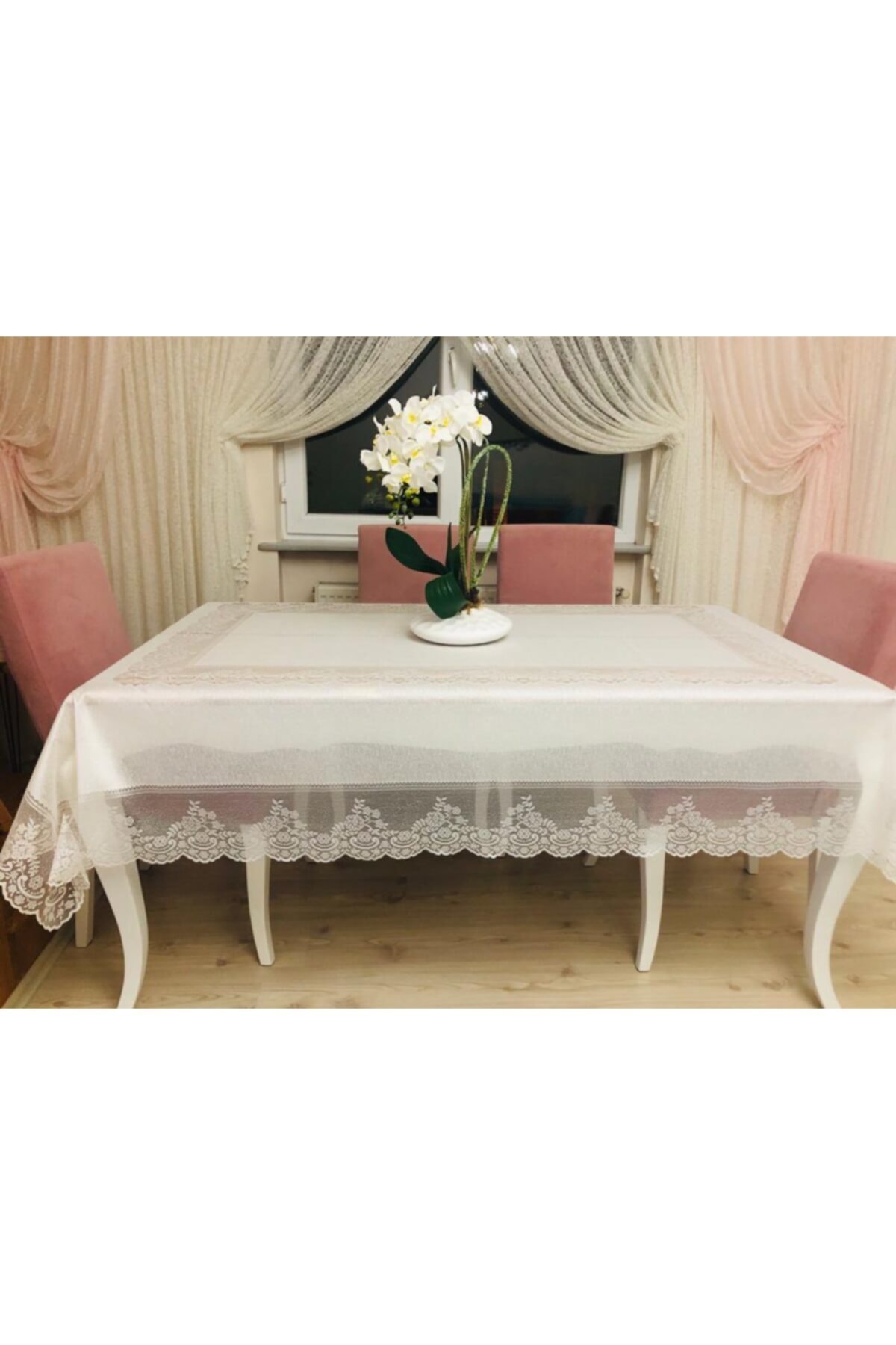 Madame Clean Home Krem Dertsiz Leke Tutmaz Dantelli Masa Örtüsü 160x220 cm