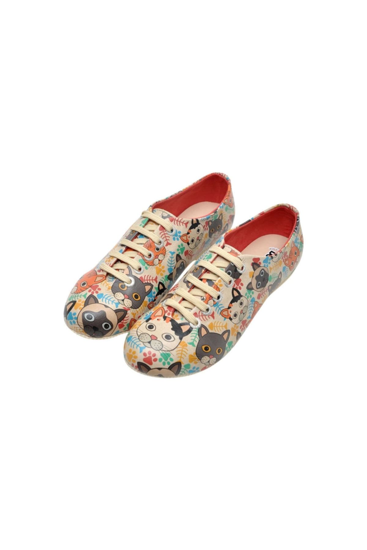Dogo Cat Head / Tasarım Baskılı Vegan / Oxford Kadin Ayakkabi