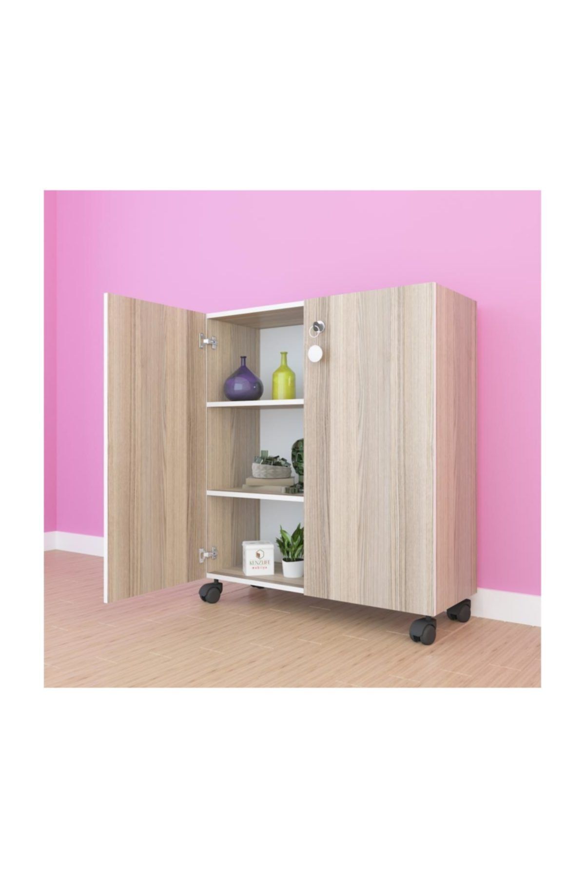 Kenzlife mutfak dolabı çilem 108*090*032 crd kilitli tekerlekli banyo evrak ofis kitaplık ayakkabılı