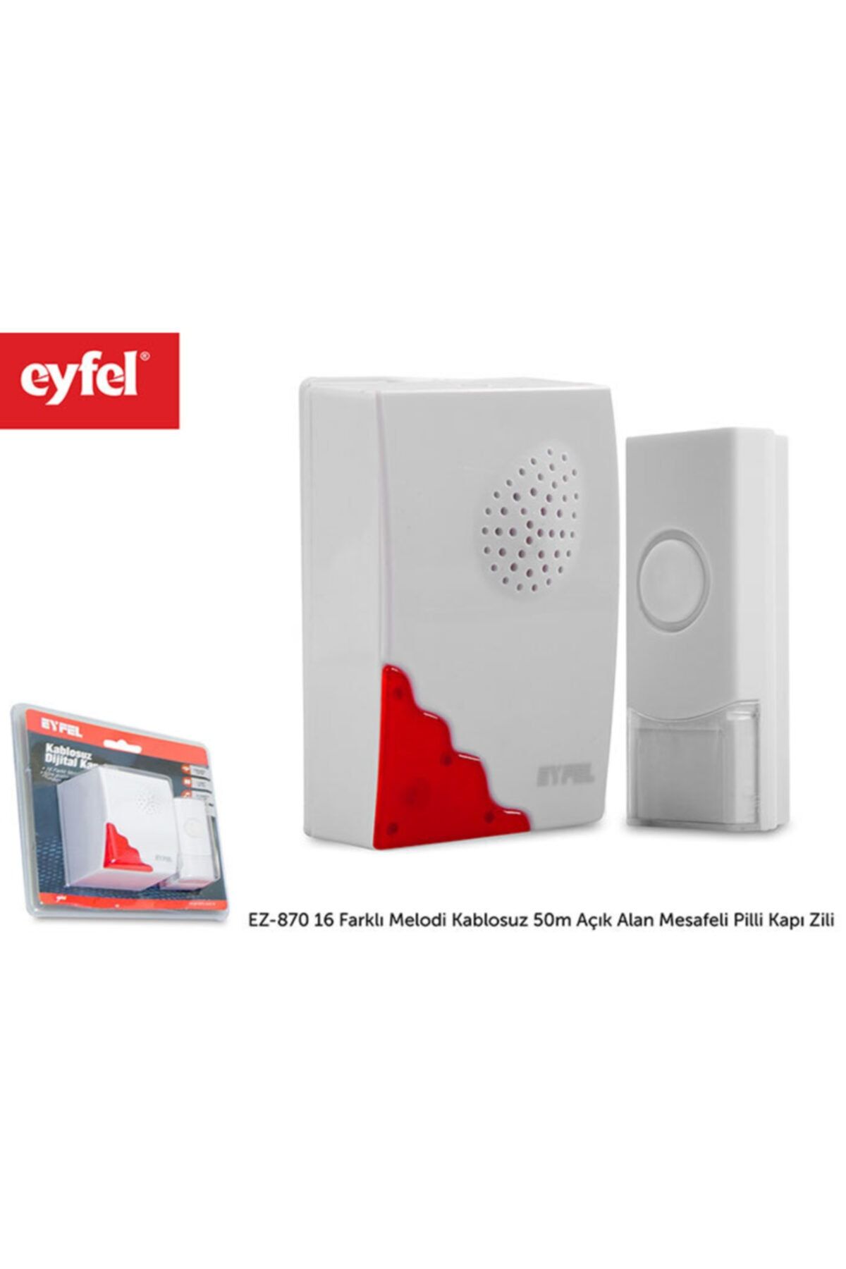 Eyfel Ez-870 16 Farklı Melodi Kablosuz 50m Açık Alan Mesafeli Pilli Kapı Zili