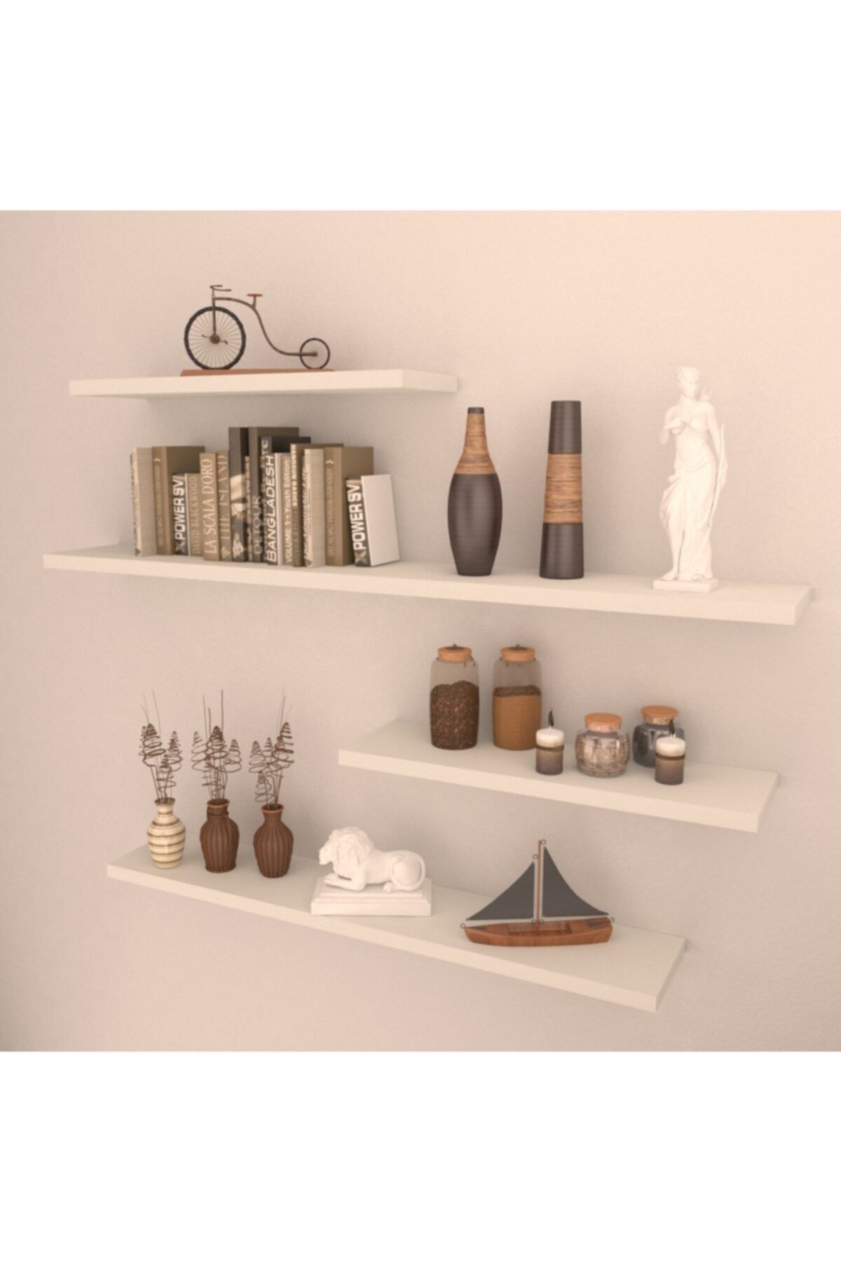 RAFKESTİR 4 Lü Gizli Bağlantılı Raf Set ( 80 - 60 - 40 - 40 ) Beyaz ( Parlak )
