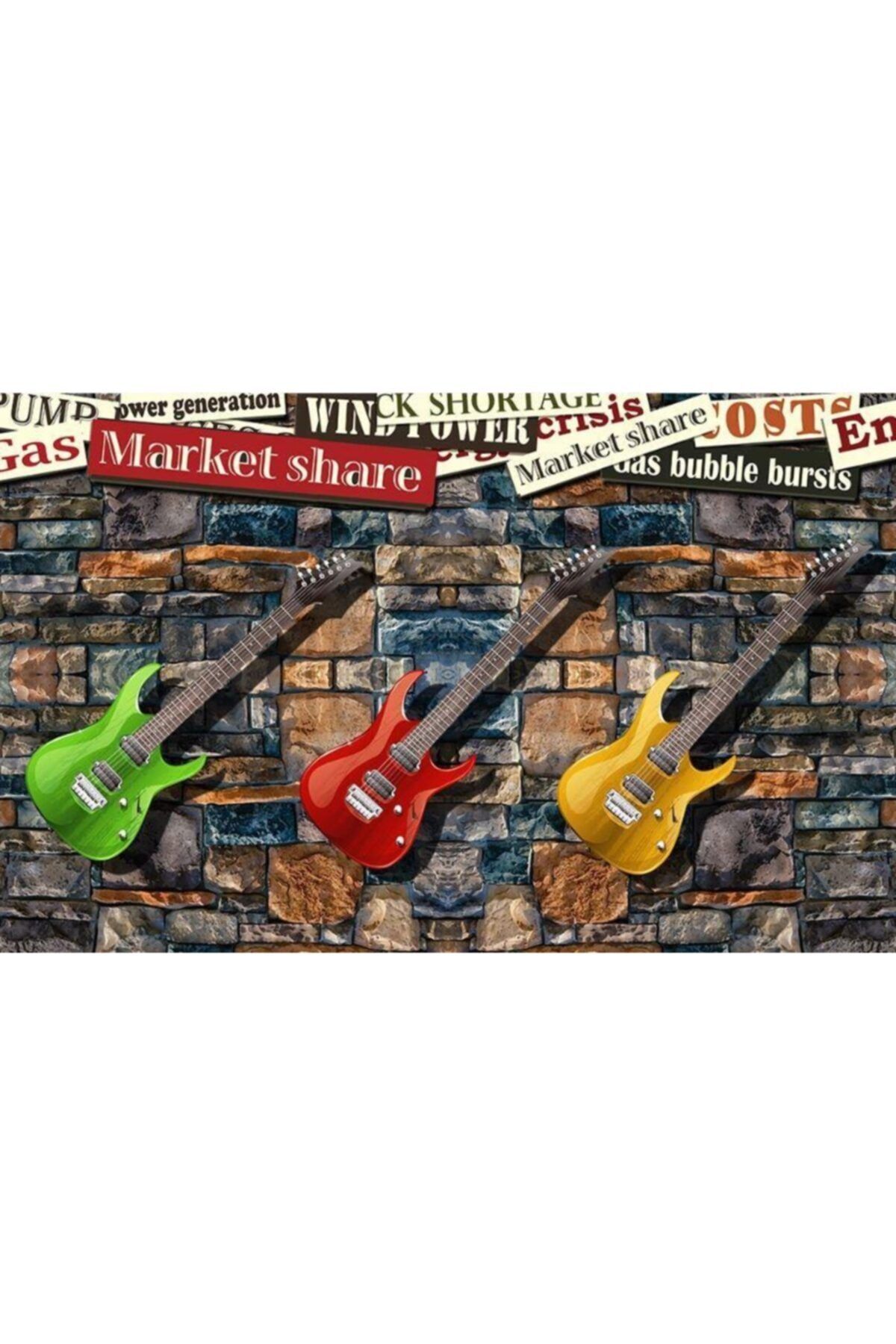 Renkli Duvarlar Gitar Wallpaper Genç Odası Özel Tasarım Duvar Kağıdı 4.50x2.50