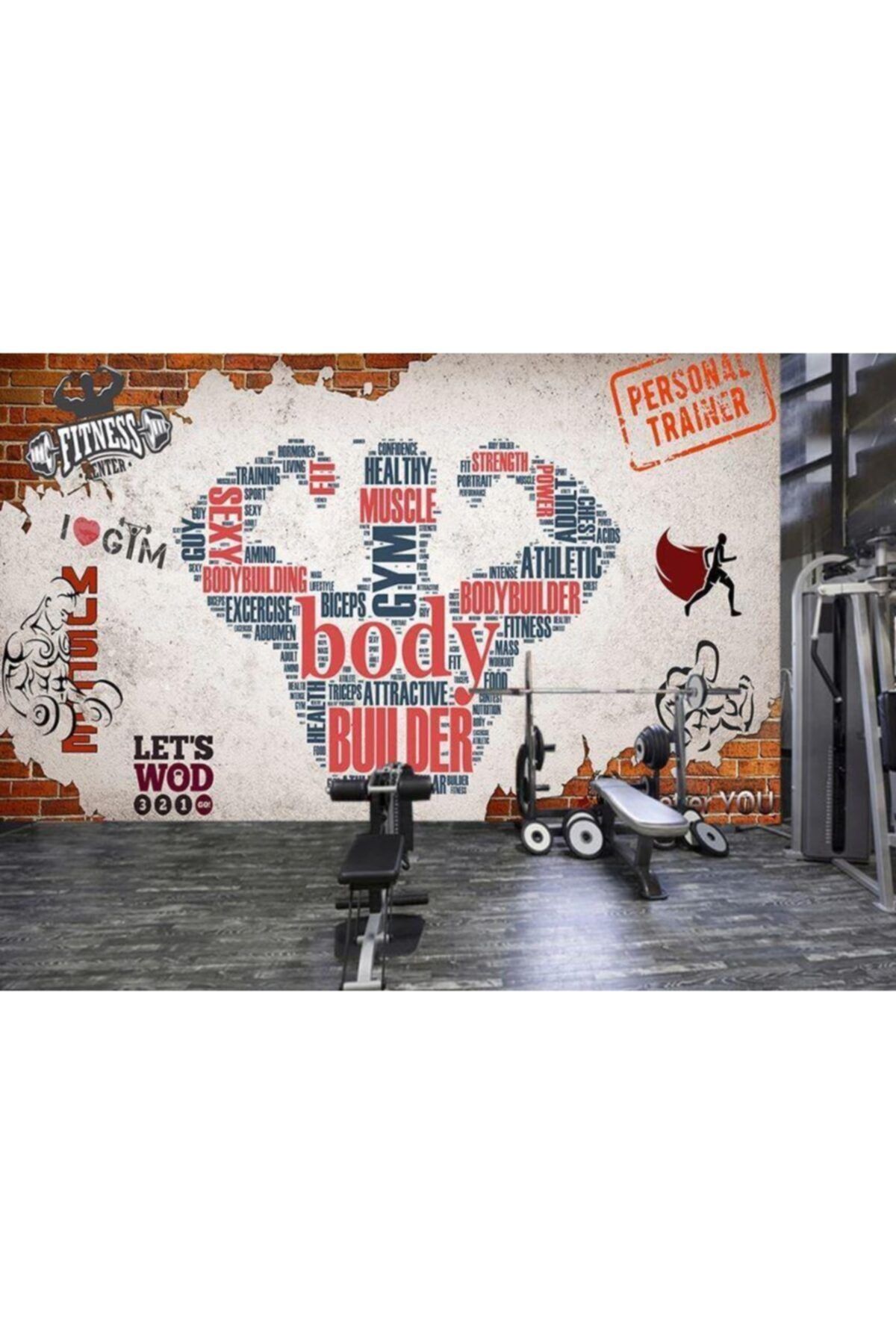 Renkli Duvarlar Profesyonel Trainer Fıtness Wallpaper Özel Tasarım Duvar Kağıdı 4.50x2.50