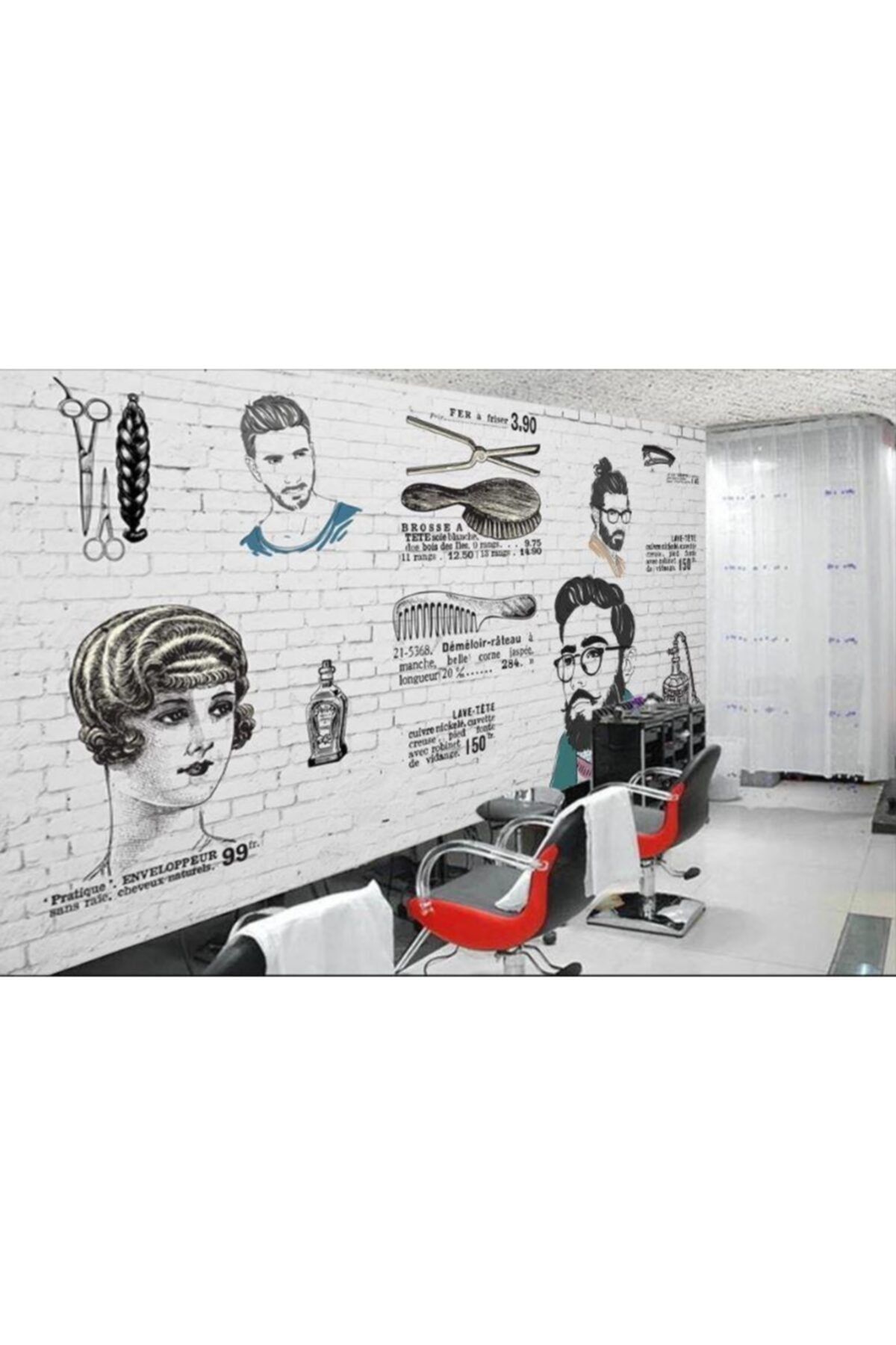 Renkli Duvarlar Beyaz Tuğla Desenli Erkek Berber Graffiti Özel Tasarım Duvar Kağıdı 5.00x2.70