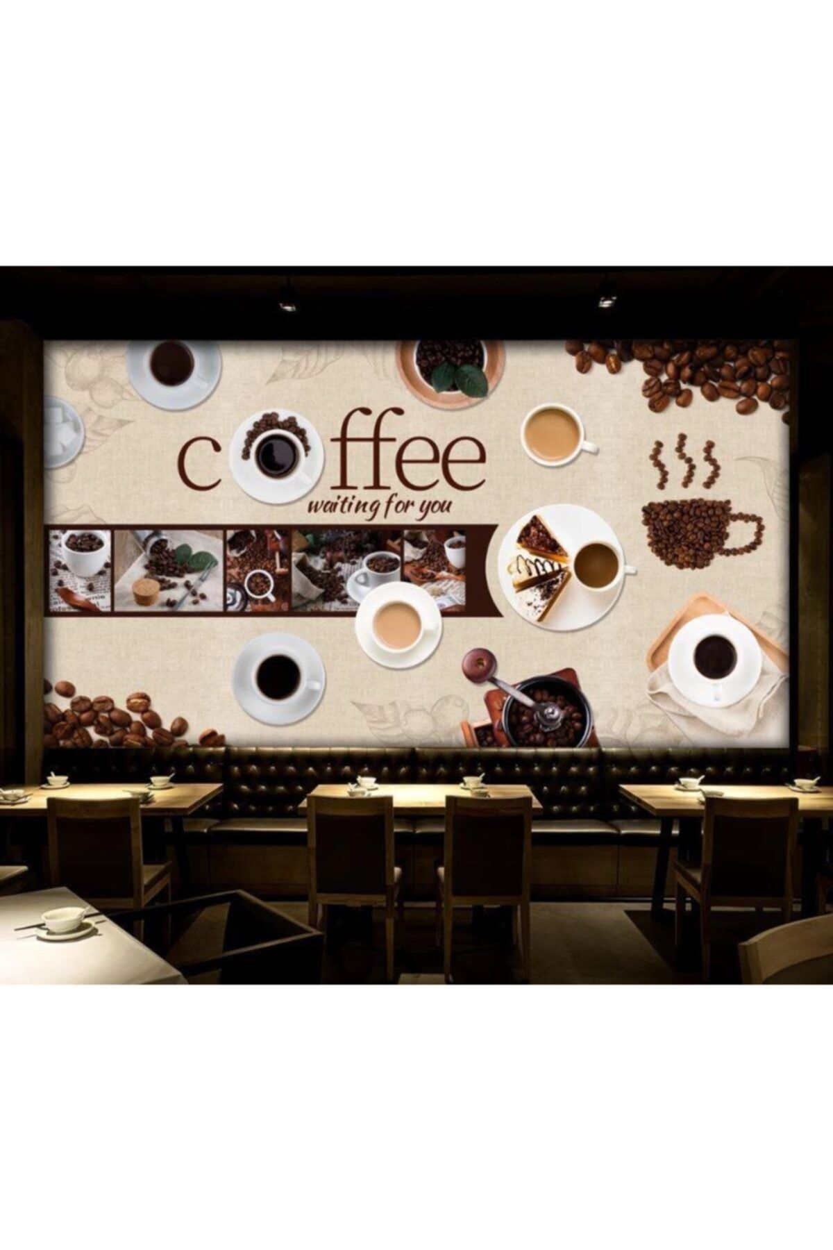 Renkli Duvarlar Cafe Fincan Kahve Wallpaper Özel Tasarım Duvar Kağıdı 5.00x2.70