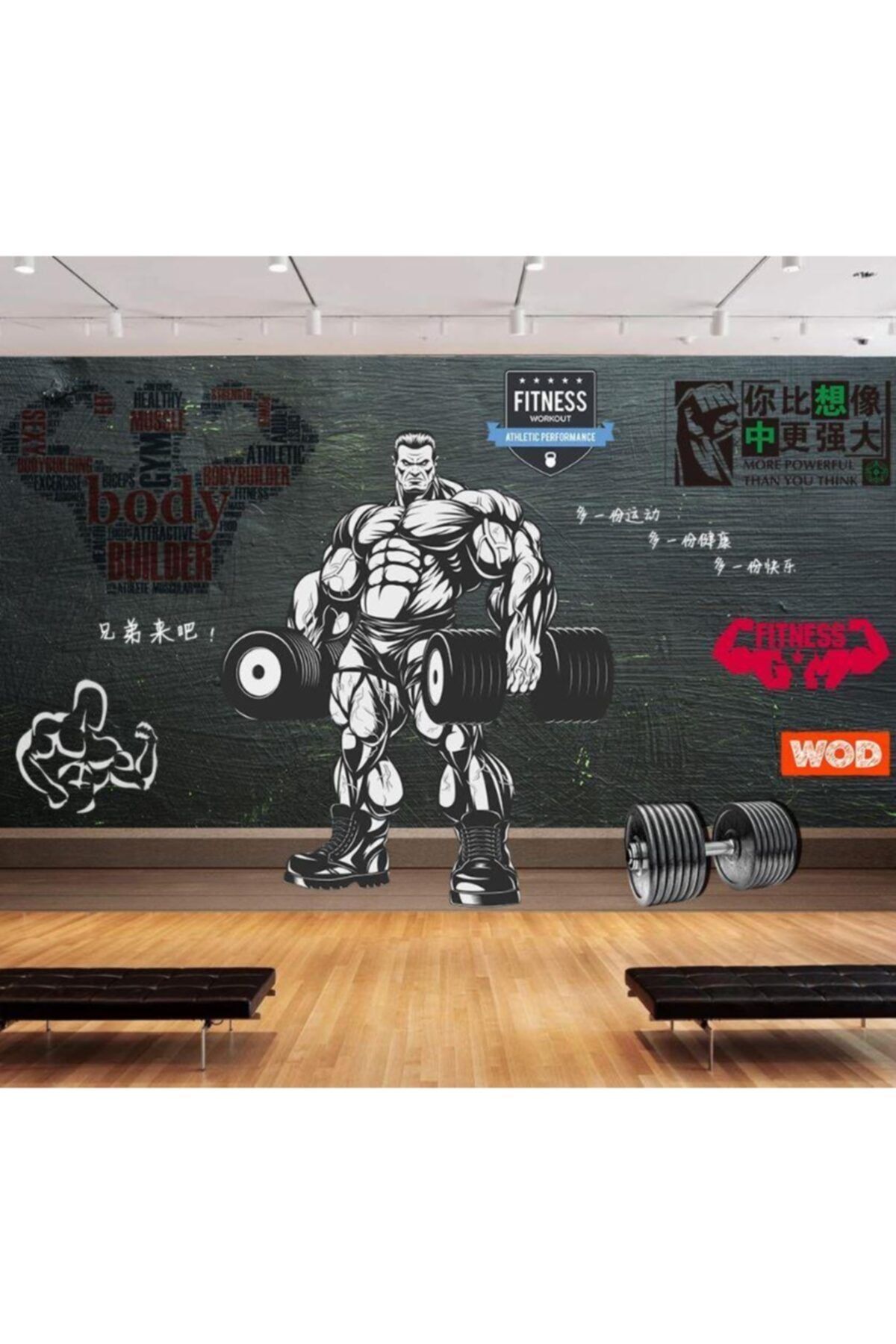 Renkli Duvarlar Siyah Fıtness Spor Salonu Gym Wallpaper Özel Tasarım Duvar Kağıdı 4.50x2.50