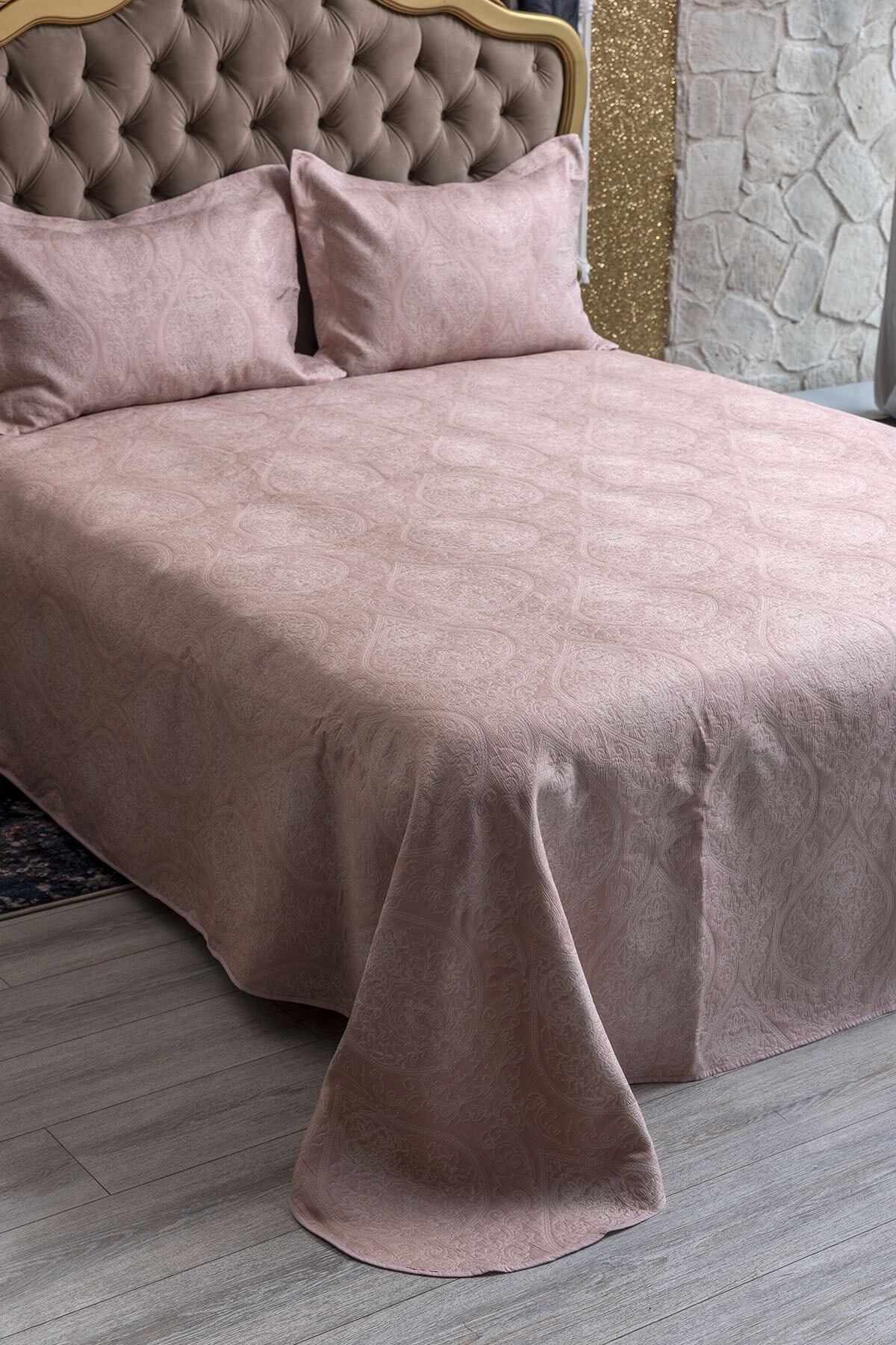 Brillant Pembe Çift Kişilik Yatak Örtüsü Seti Damla
