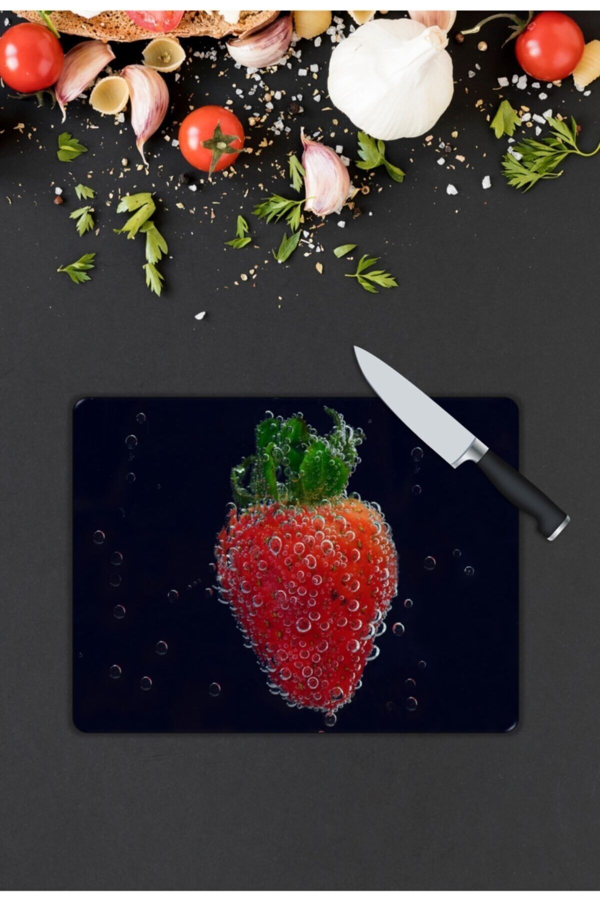 Pi Dekorasyon Çilek | Cam Kesme Tahtası | 25 Cm X 35 Cm