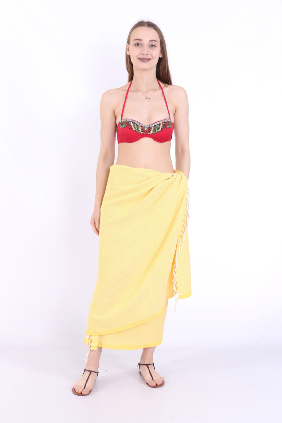 Buldanevi Kadın Sarı Kristal Pamuklu Peştamal Plaj Havlusu