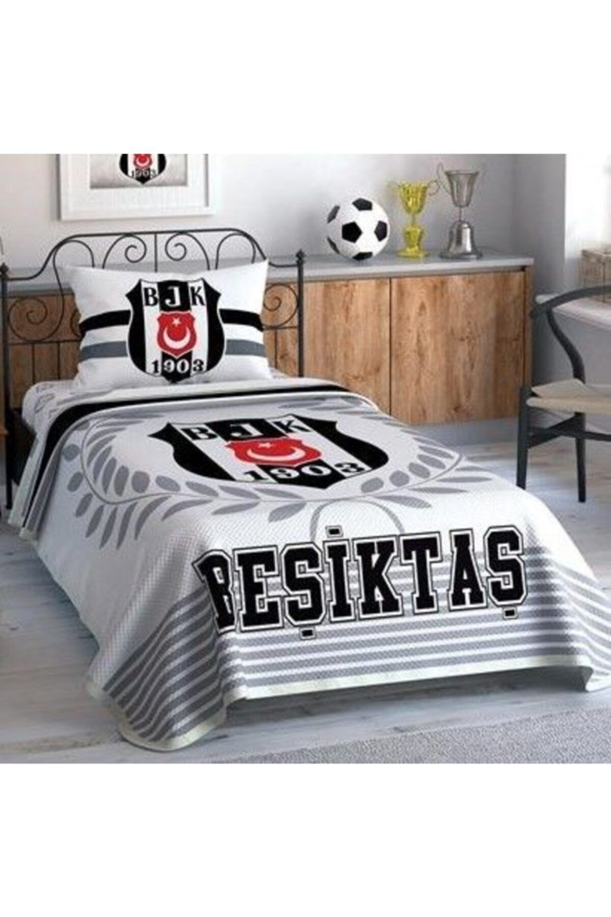 Taç Lisanslı Black And White Tek Kişilik Pike Takımı
