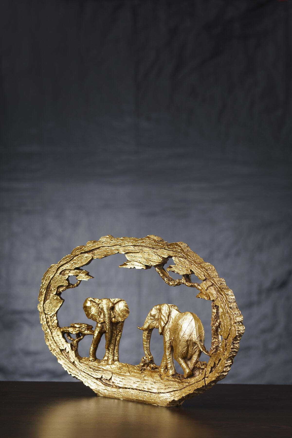 Decor Home Masaimara Afrika Fil Ailesi Masa Üstü  Altın Renk Biblo
