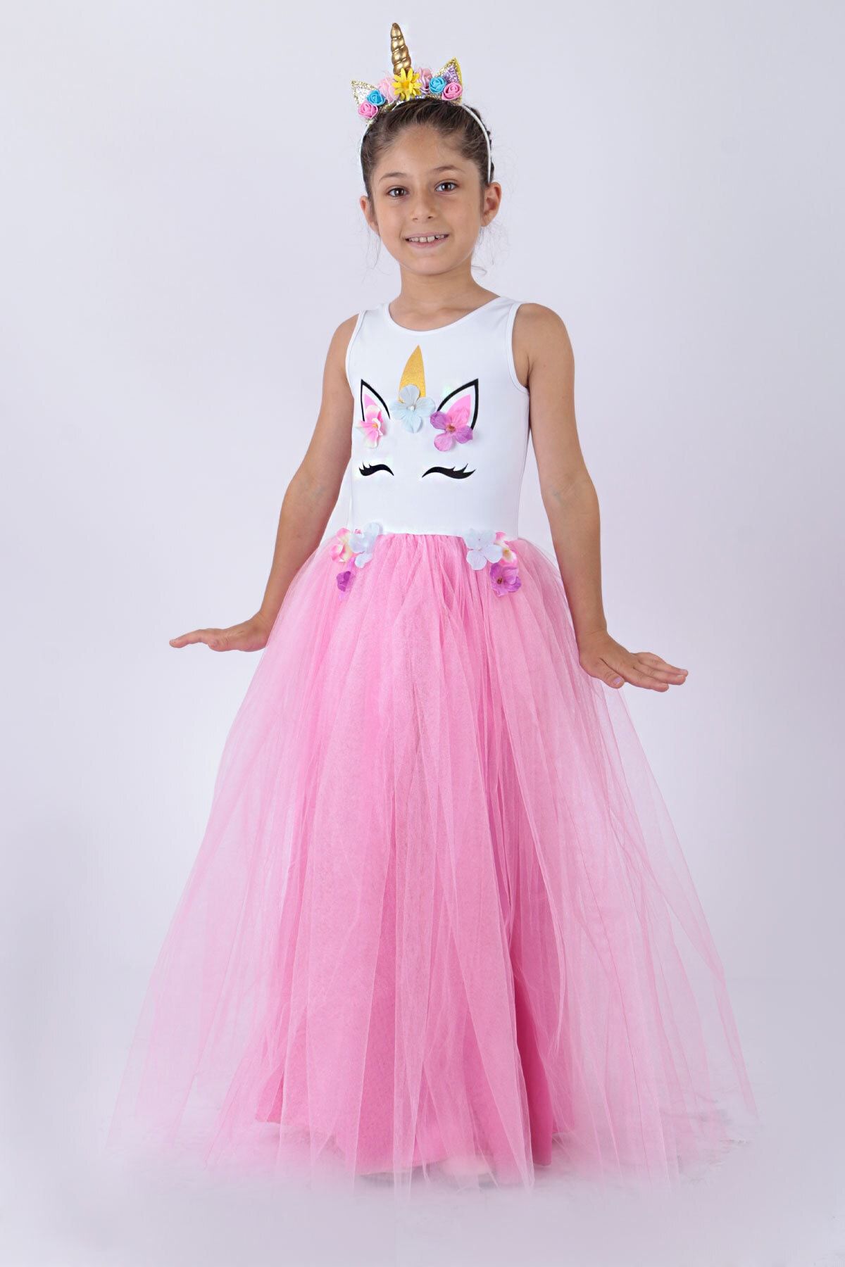 Modaviki Unicorn - Taçlı - Kız - Çocuk - Abiye - Pudra - Mdv146