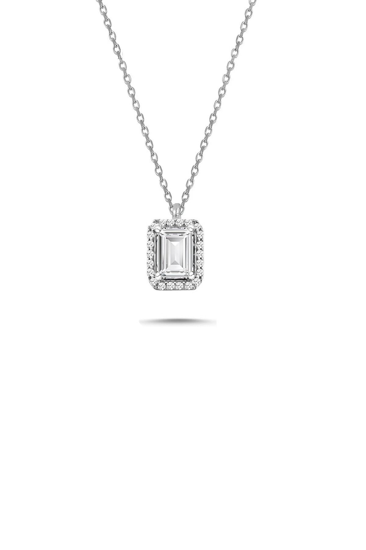 Trend Silver Kadın Gümüş Baget Taşlı Pırlanta Modeli Kolye