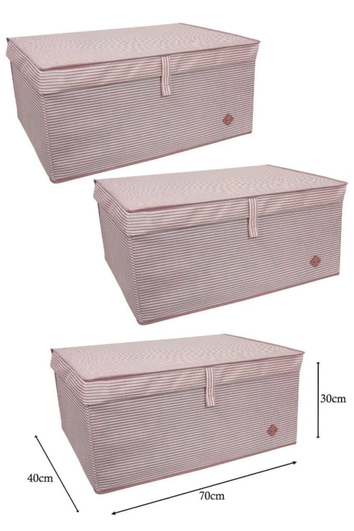 ALAS 3 Lü Set Çok Amaçlı Kutu Mega Plus Çizgili Pembe