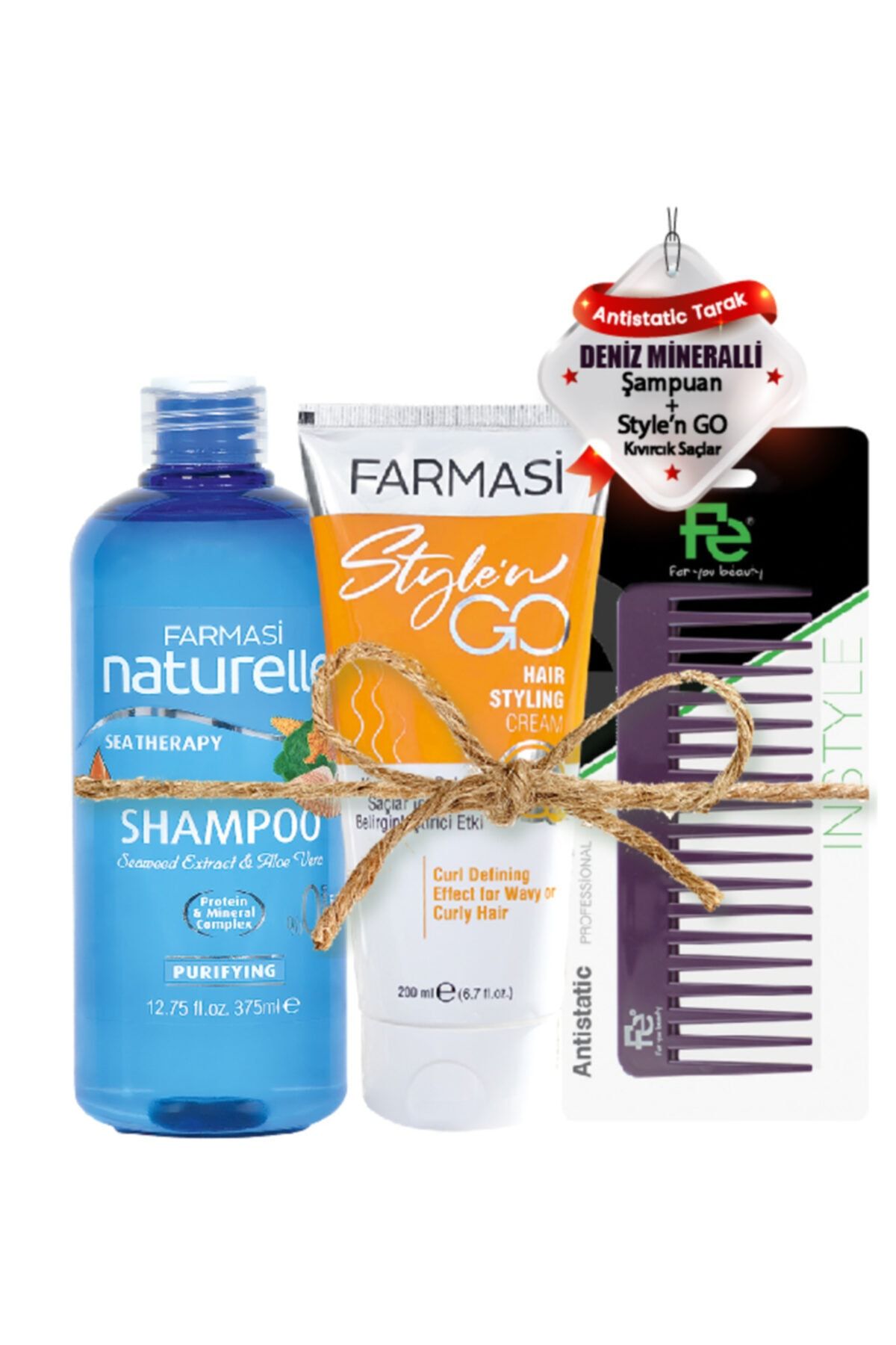 Farmasi Naturelle Deniz Mineralli Şampuan-375ml&kıvırcık Saçlar Için Saç Kremi-200 Ml&fe Tarak 123