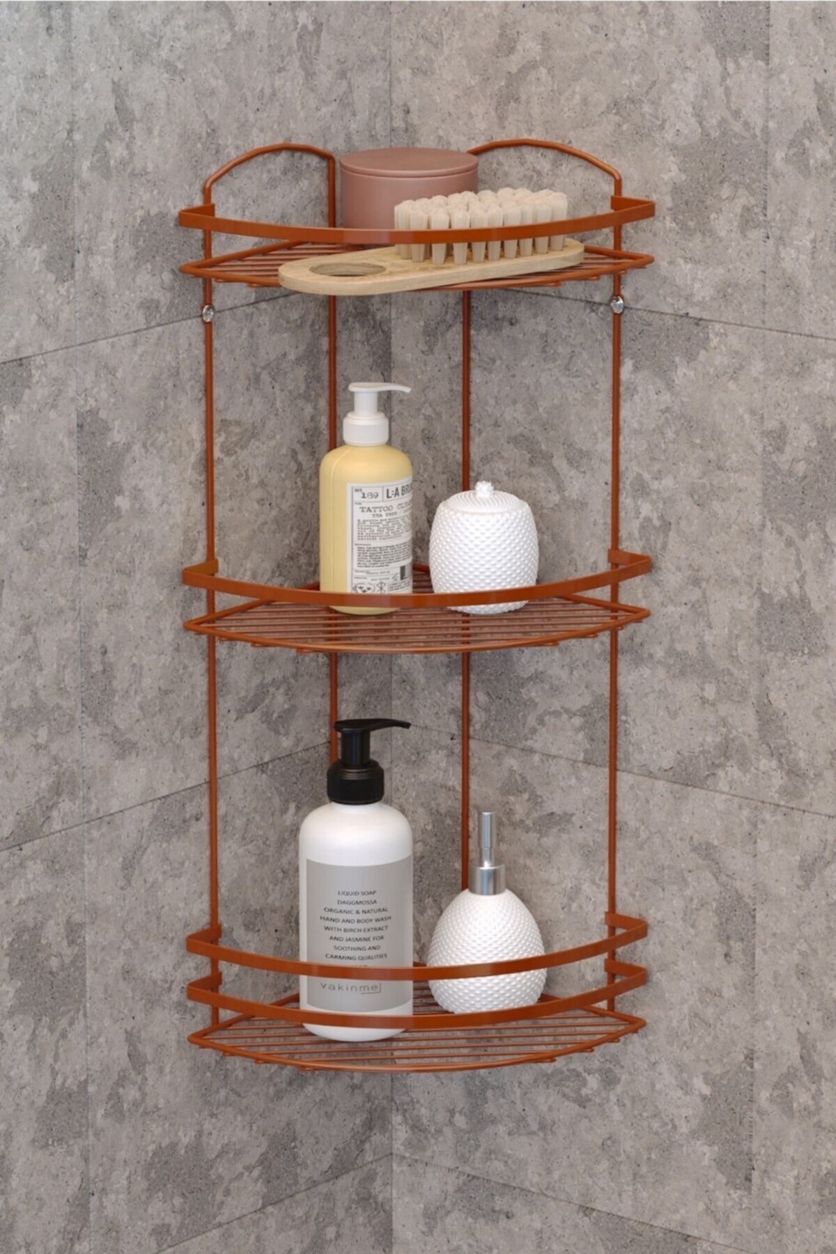 Teknotel Üç Katlı Banyo Duş Köşe Rafı Bakır Lm009