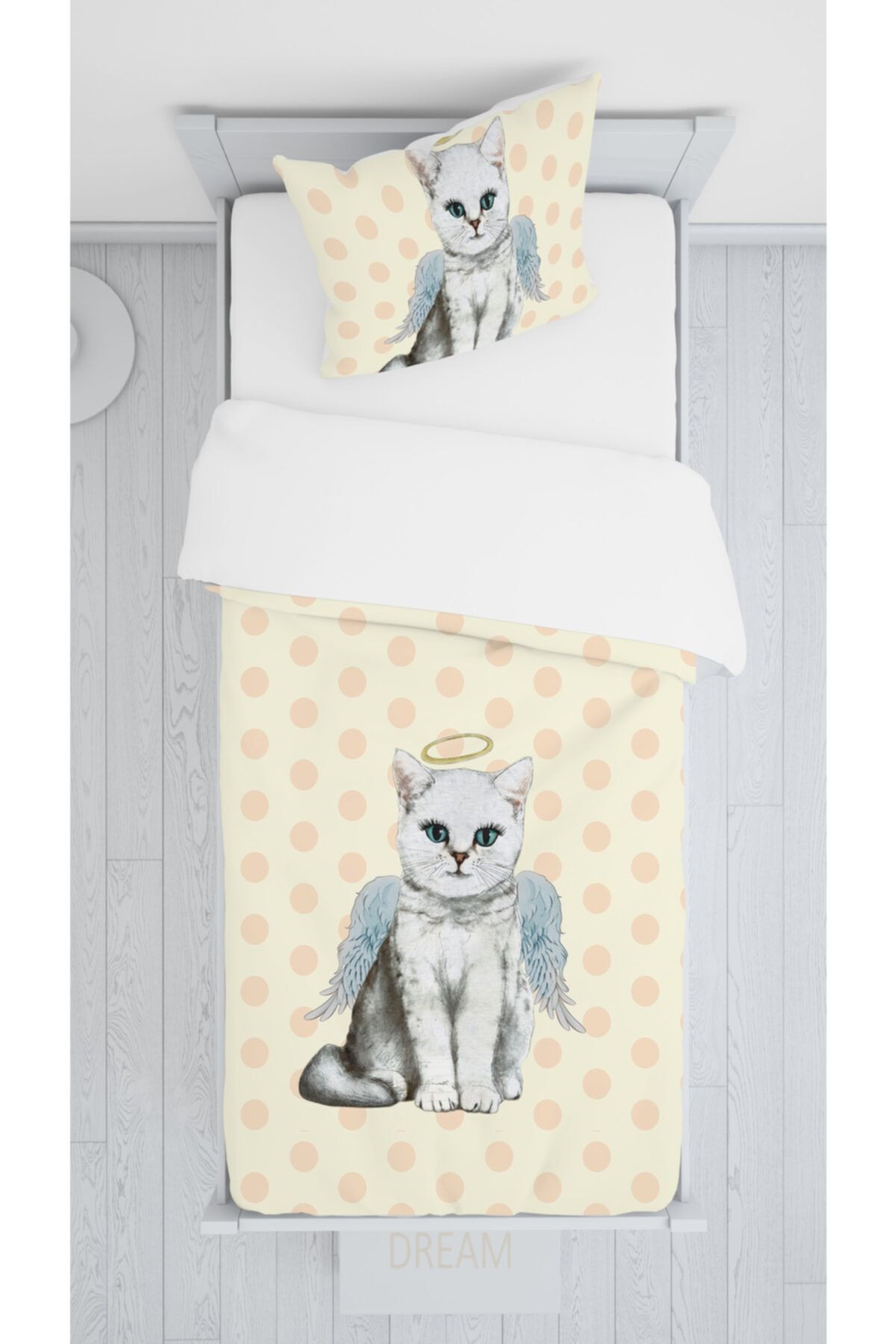 halımarkt Sarı Zeminli Beyaz Kedi Yatak Örütüsü Takımı Hm-b80