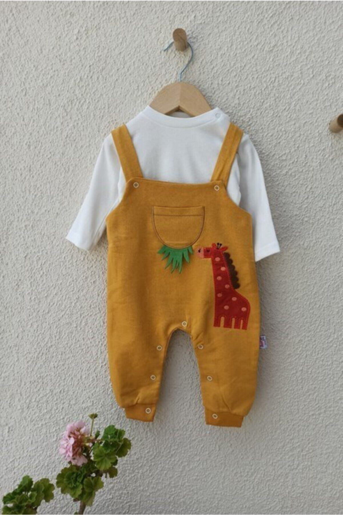 Necix Zürafa Işlemeli Badili Erkek Bebek Salopet 3-6-9-12 Ay