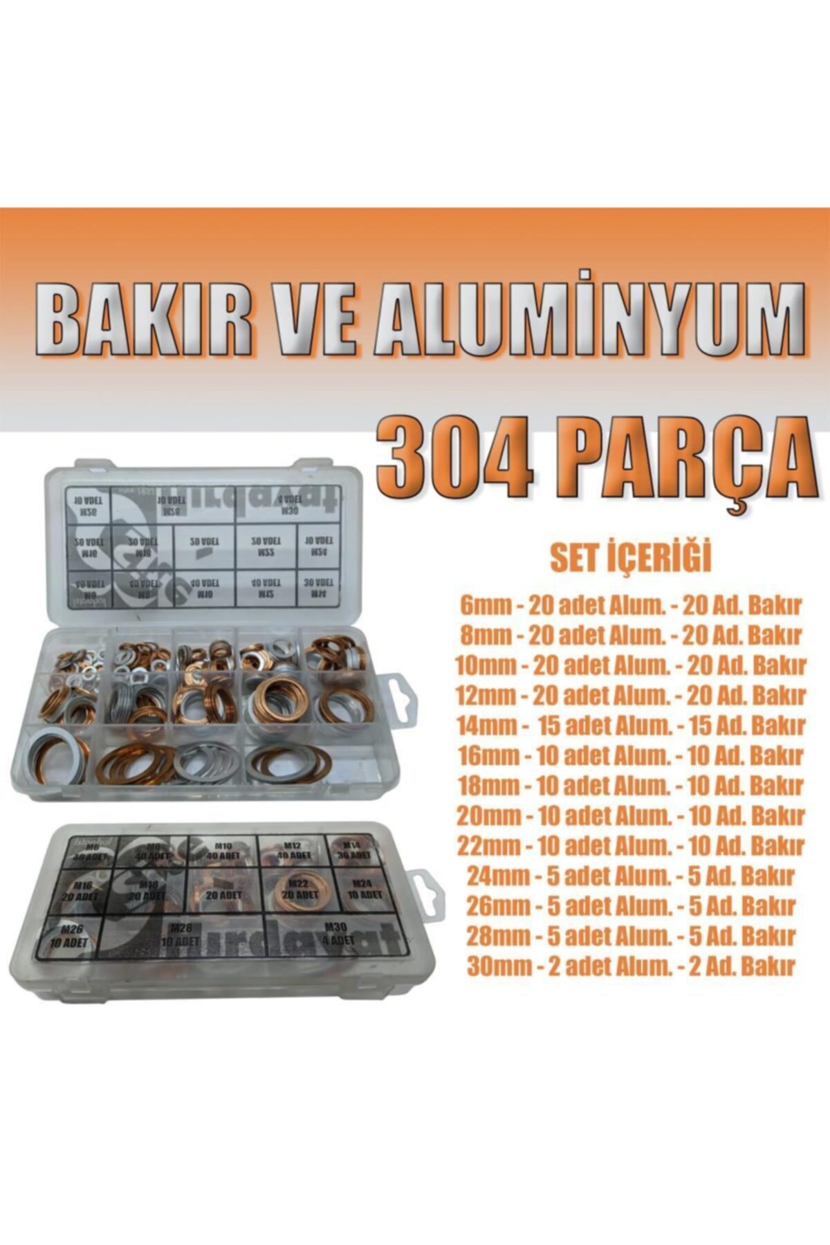 Site Hırdavat 304 Parça Aluminyum Ve Bakır Pul Seti - Karter Tapa Pulu
